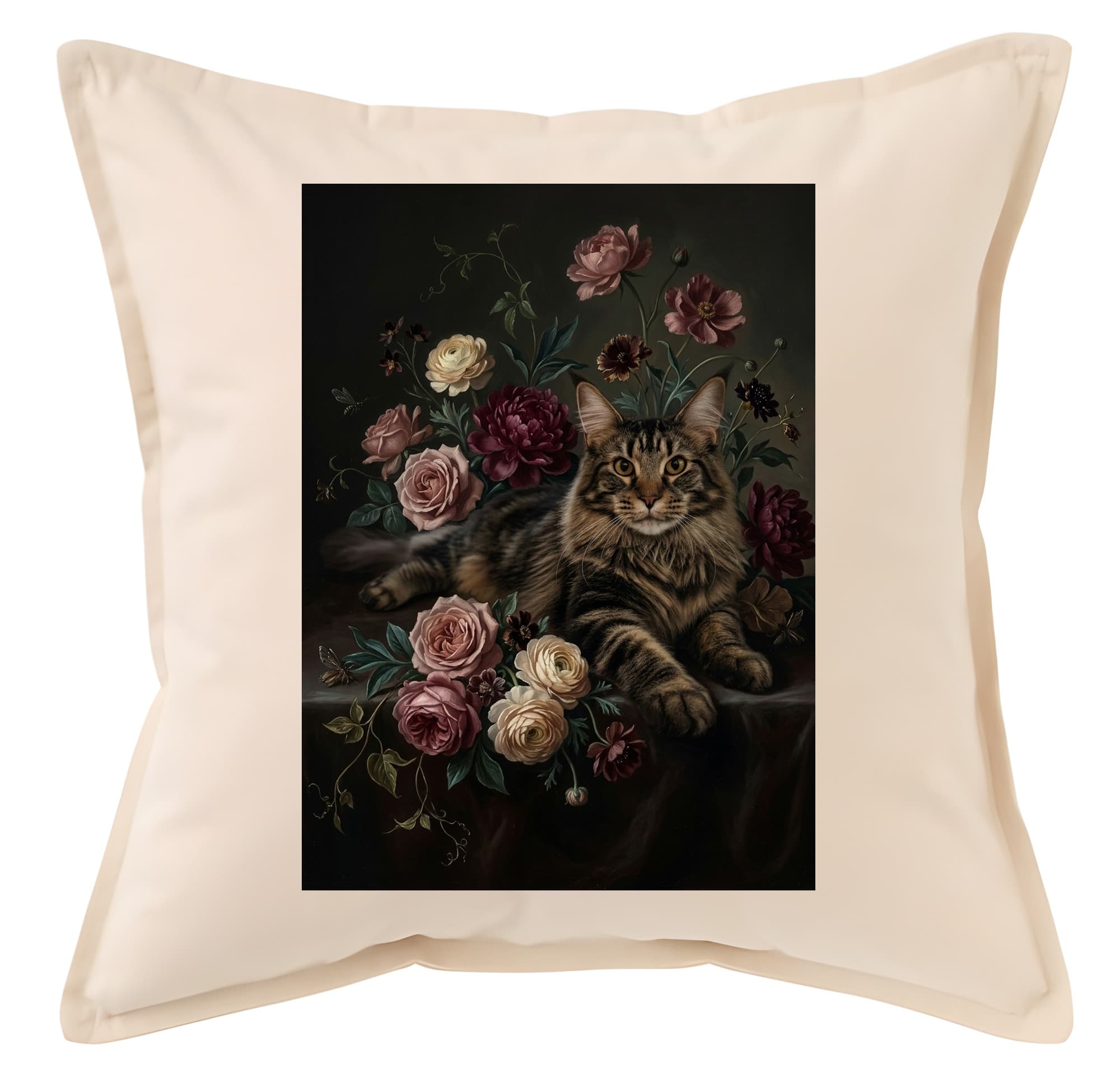 Maine Coon Floral Oil-Painting Floral Cushion