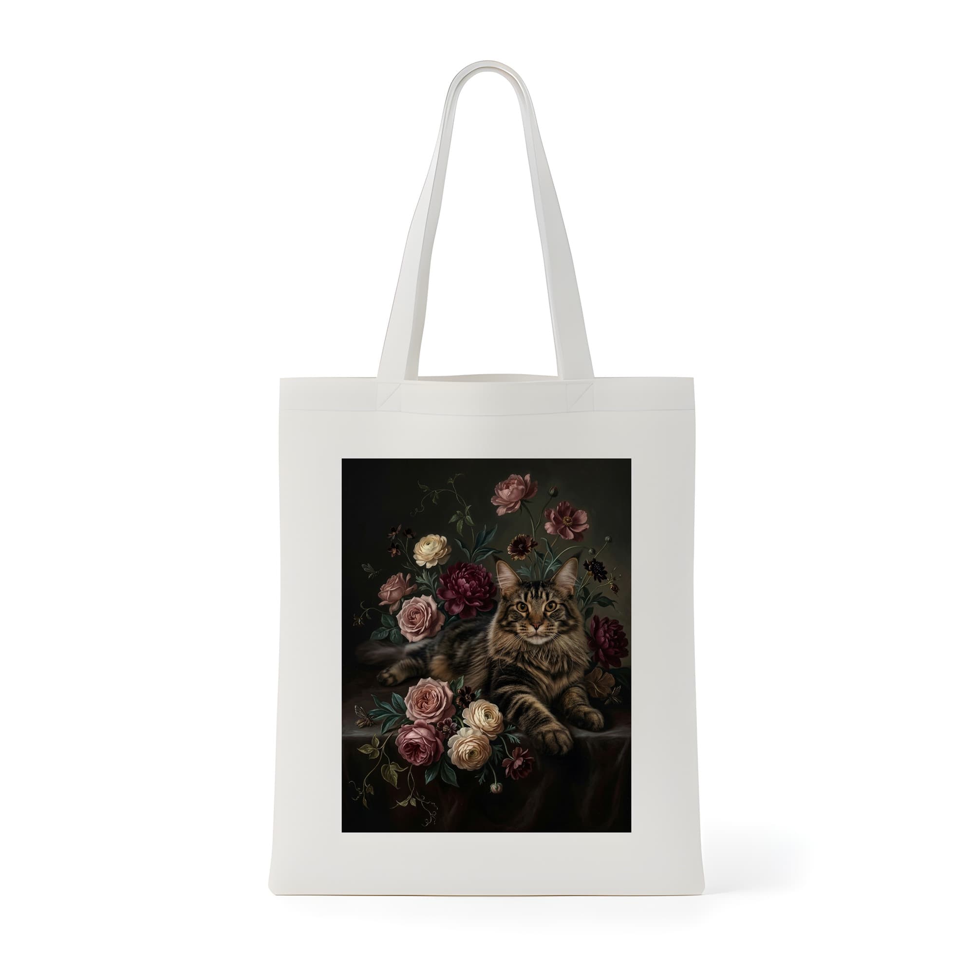 Maine Coon Floral Oil-Painting Floral Tote Bag