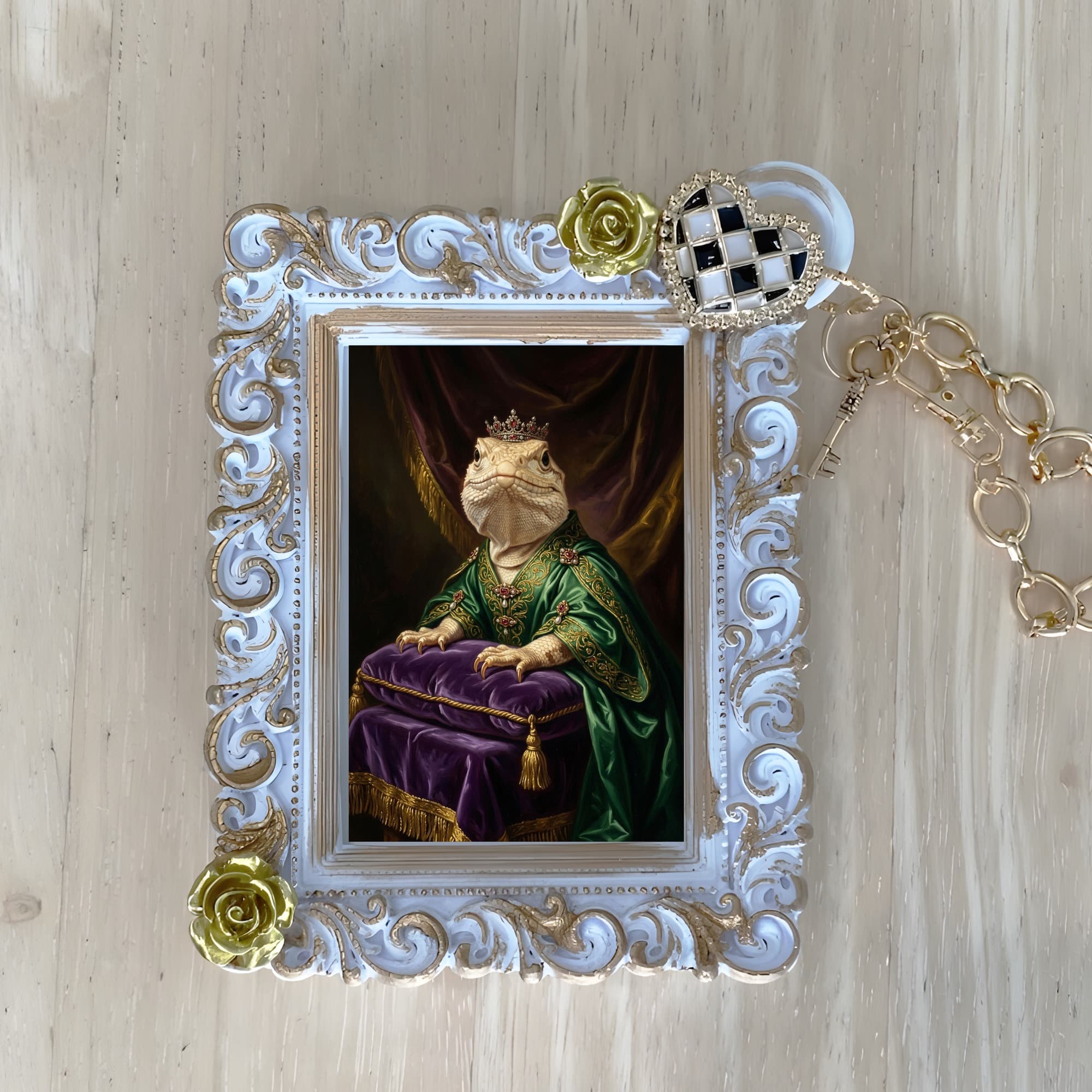 Desert Iguana Renaissance Portrait Bag Charm (White)