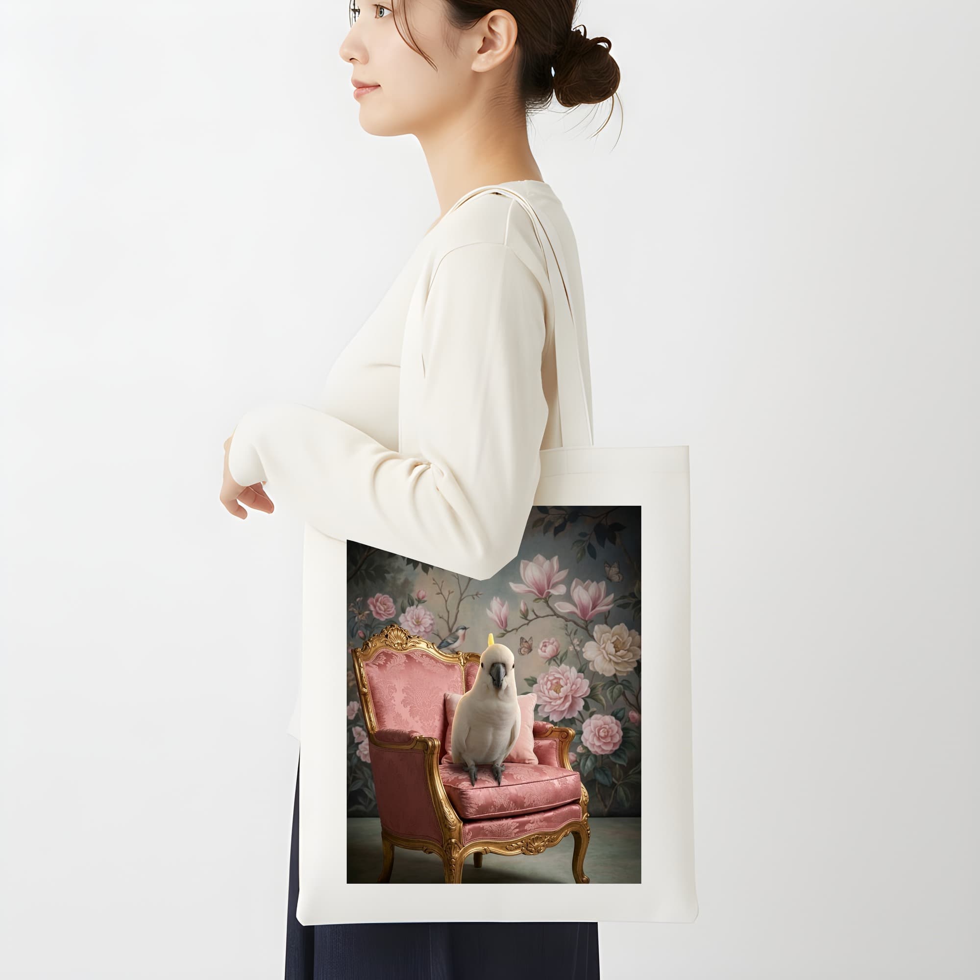 Umbrella Cockatoo Shabby Pink Oil-Painting Rococo Tote Bag 2