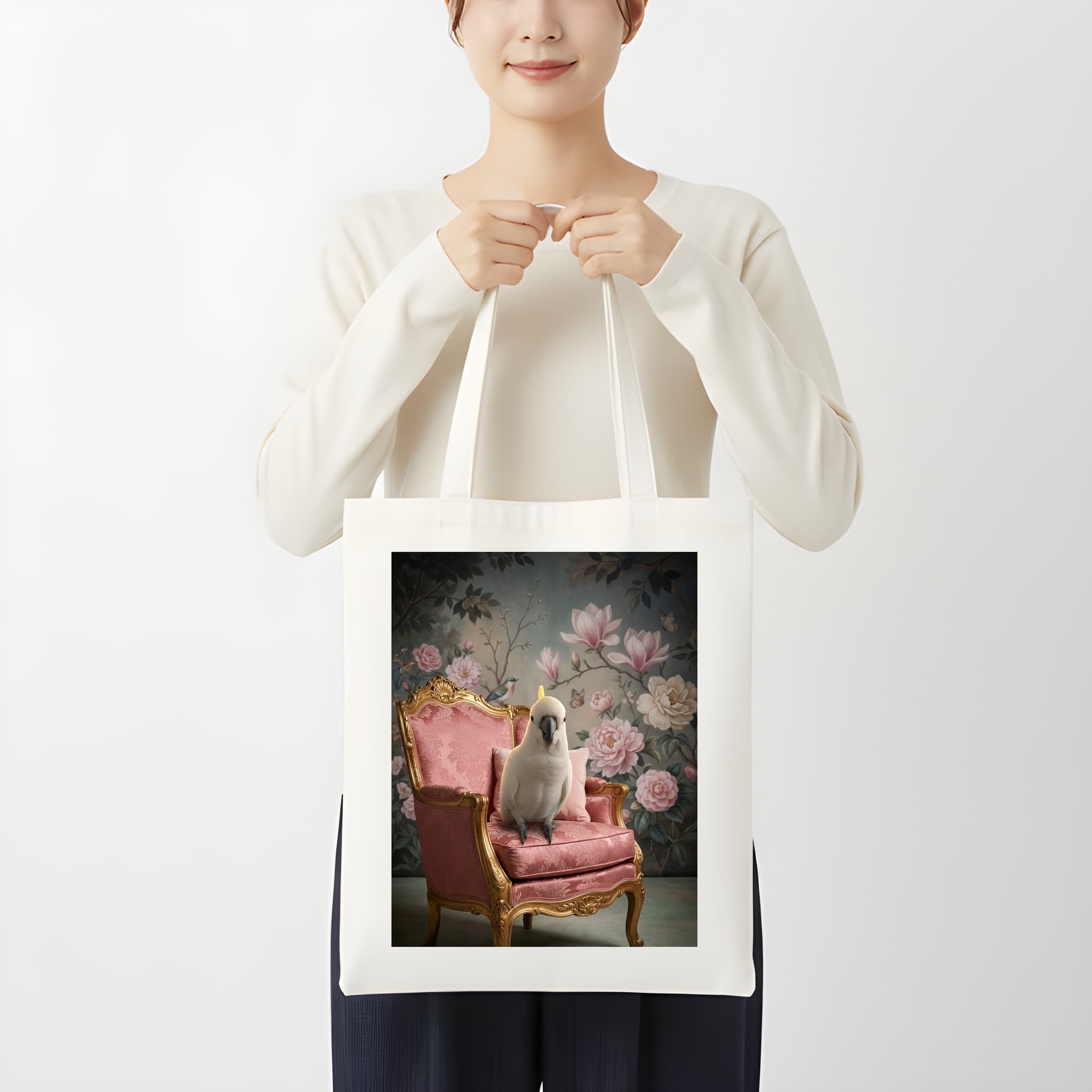 Umbrella Cockatoo Shabby Pink Oil-Painting Rococo Tote Bag 3