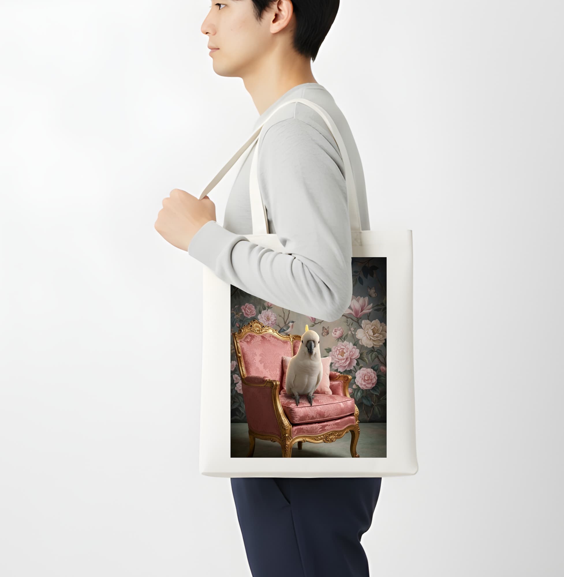 Umbrella Cockatoo Shabby Pink Oil-Painting Rococo Tote Bag 4