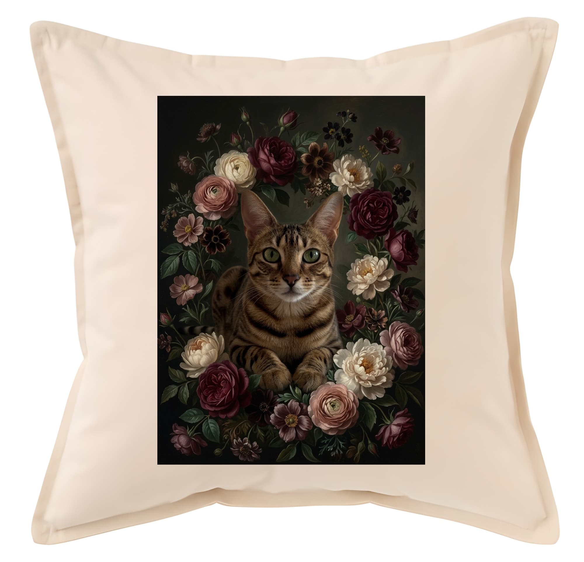 オシキャットの花の油絵風アート花柄クッション