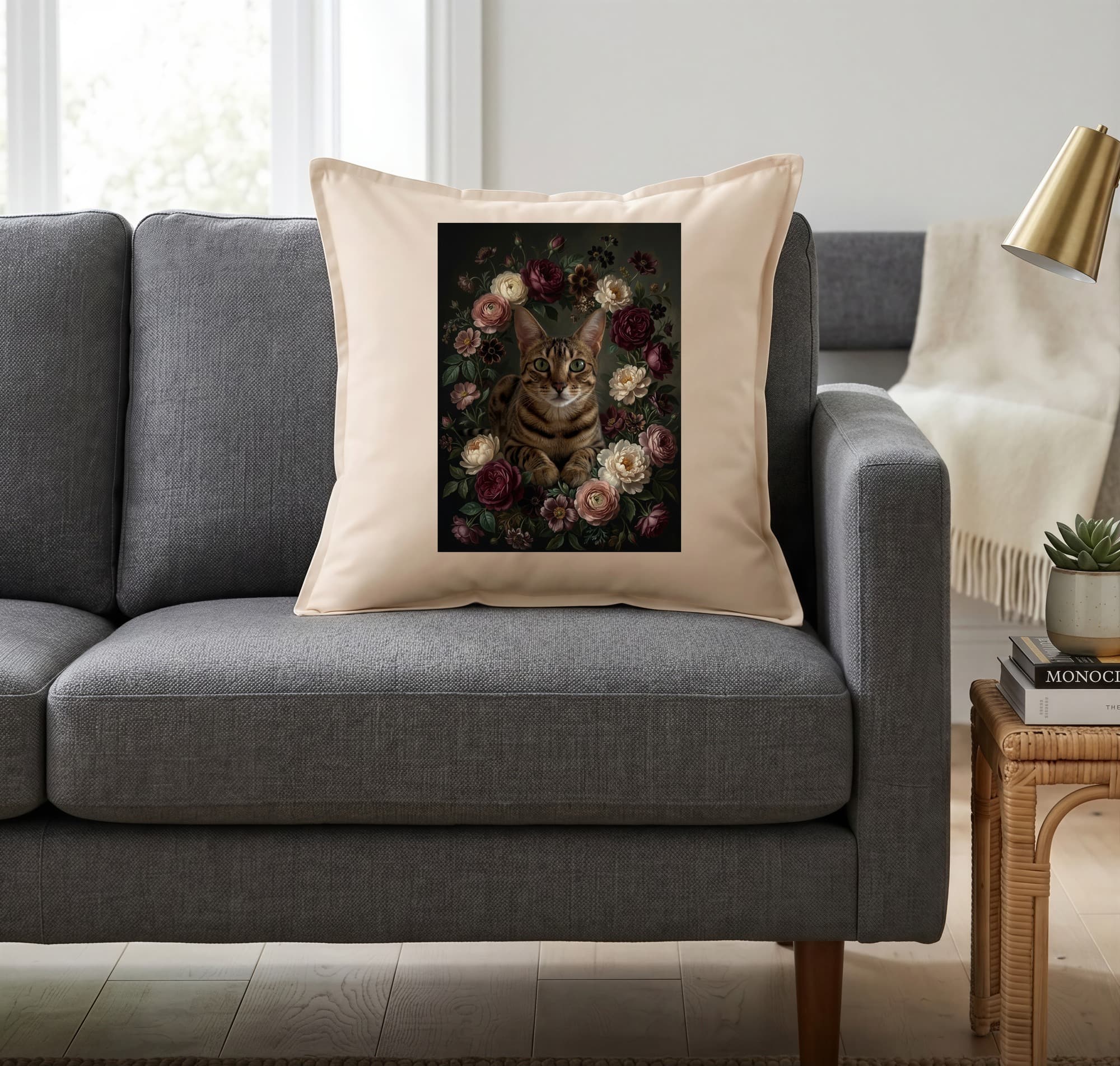 オシキャットの花の油絵風アート花柄クッション 2