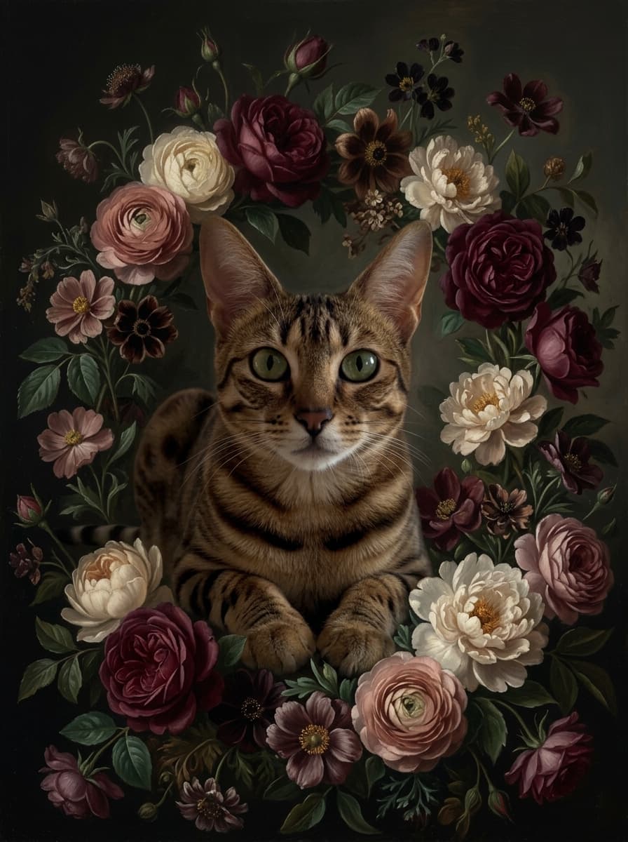 Ocicat Floral Oil-Painting Floral Framed Art Print (A4) 4