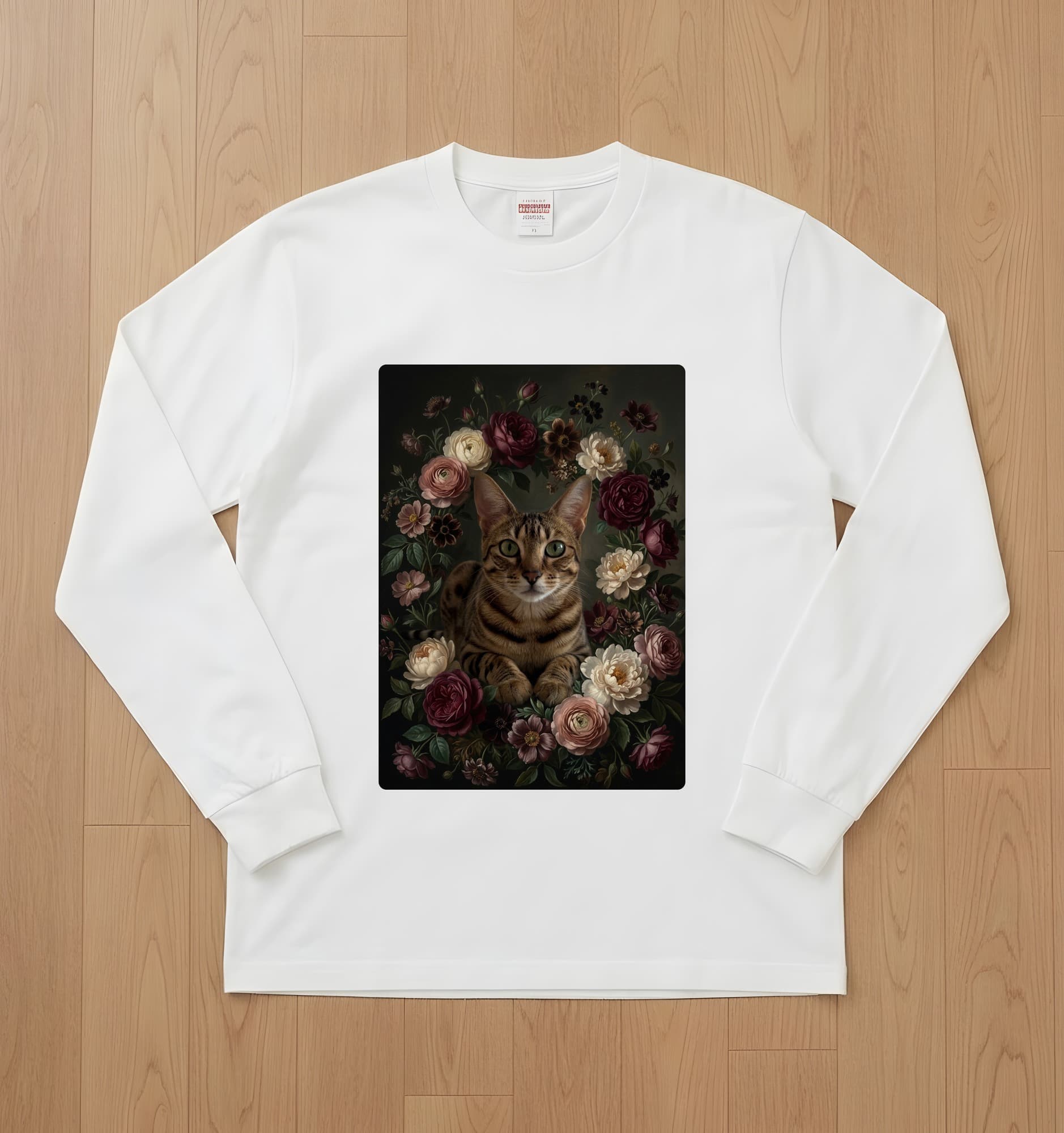 Ocicat Floral Oil-Painting Floral Long Sleeve T-Shirt (White)