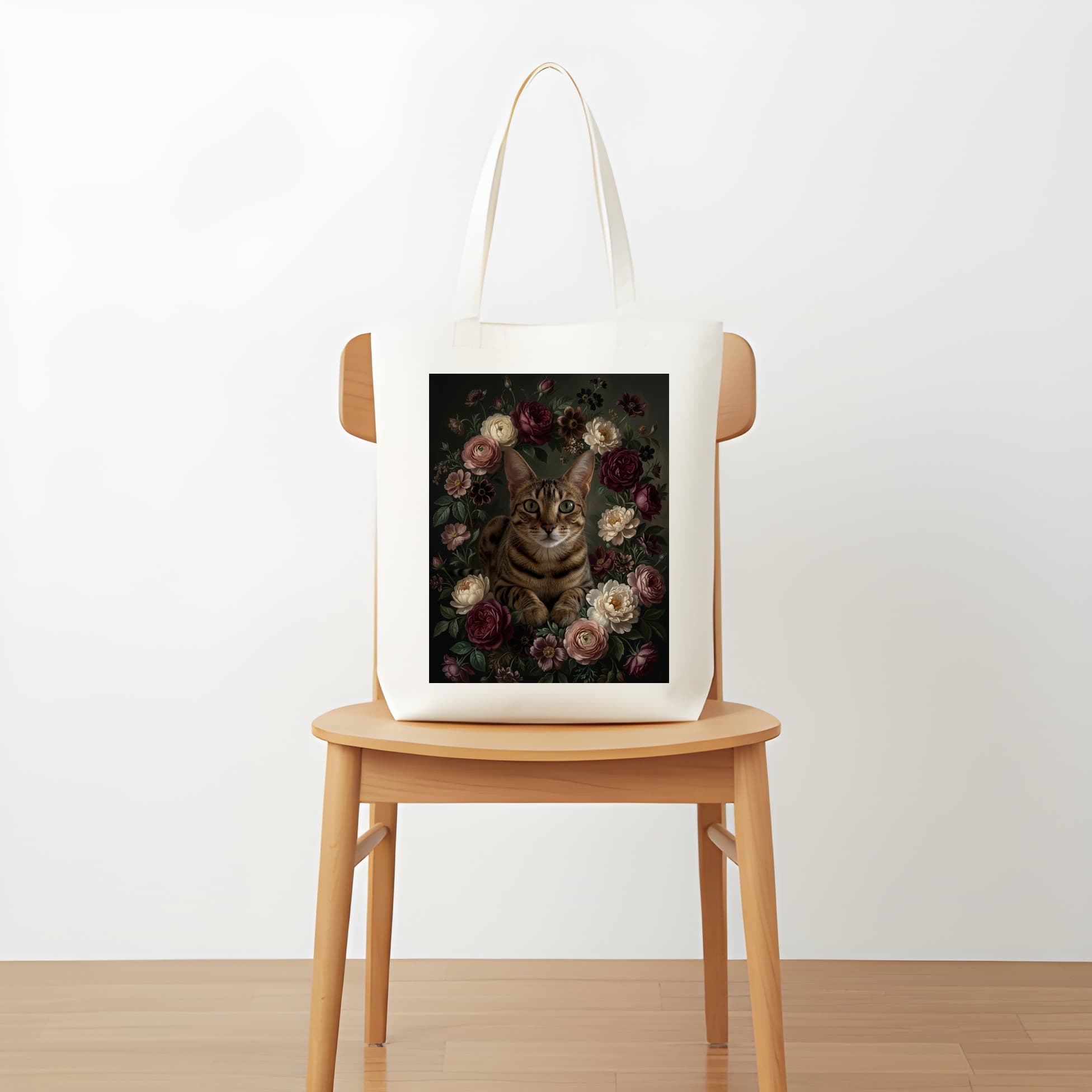 オシキャットの花の油絵風アート花柄トートバッグ 5