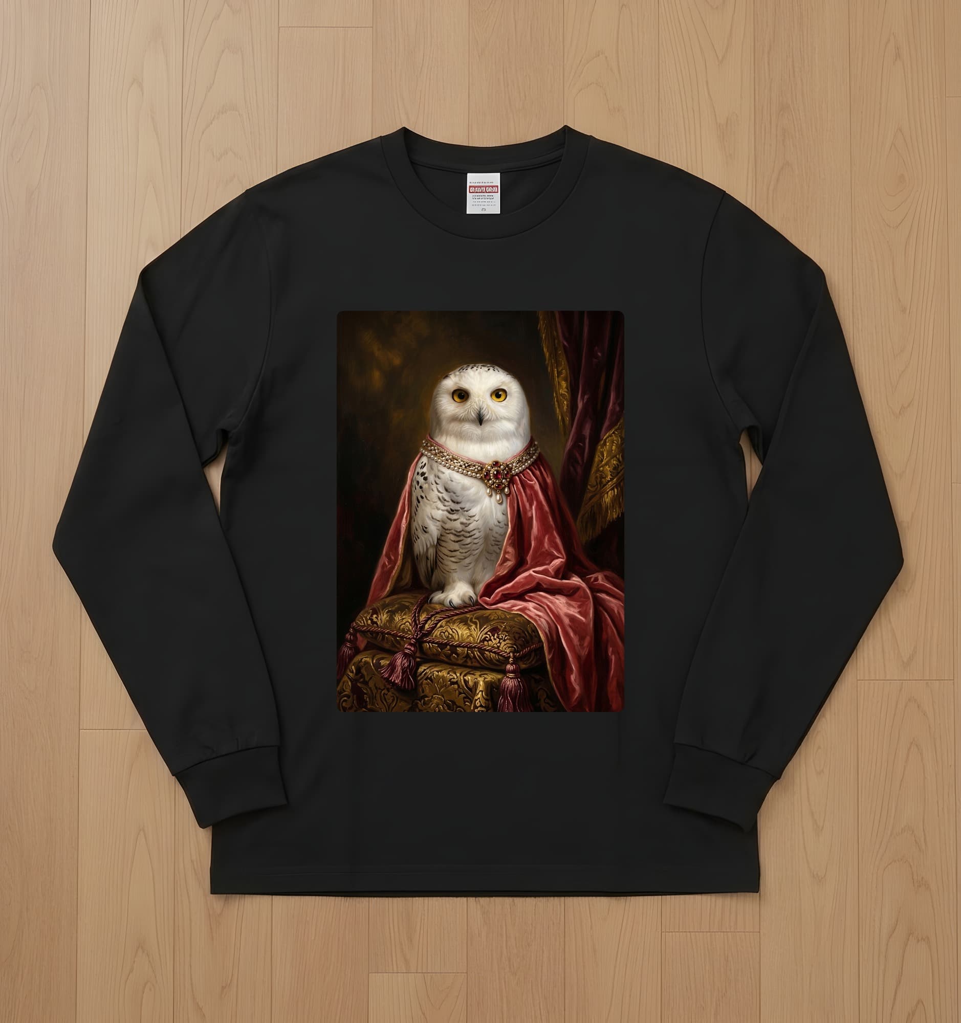 Snowy owl Renaissance Portrait Long Sleeve T-Shirt (Black)
