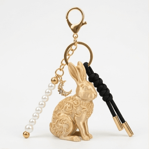 Rex rabbit Renaissance Portrait Keychain (Silky Gold)