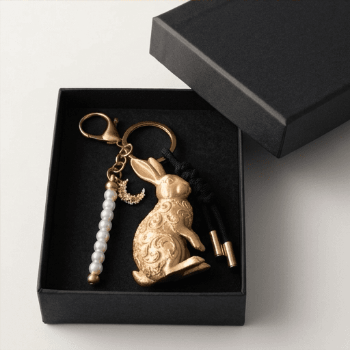 Rex rabbit Renaissance Portrait Keychain (Silky Gold) 4
