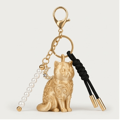 Exotic Shorthair Renaissance Portrait Keychain (Silky Gold)