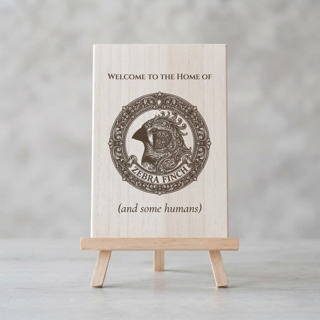 Zebra finch Renaissance Portrait Wooden Welcome Board