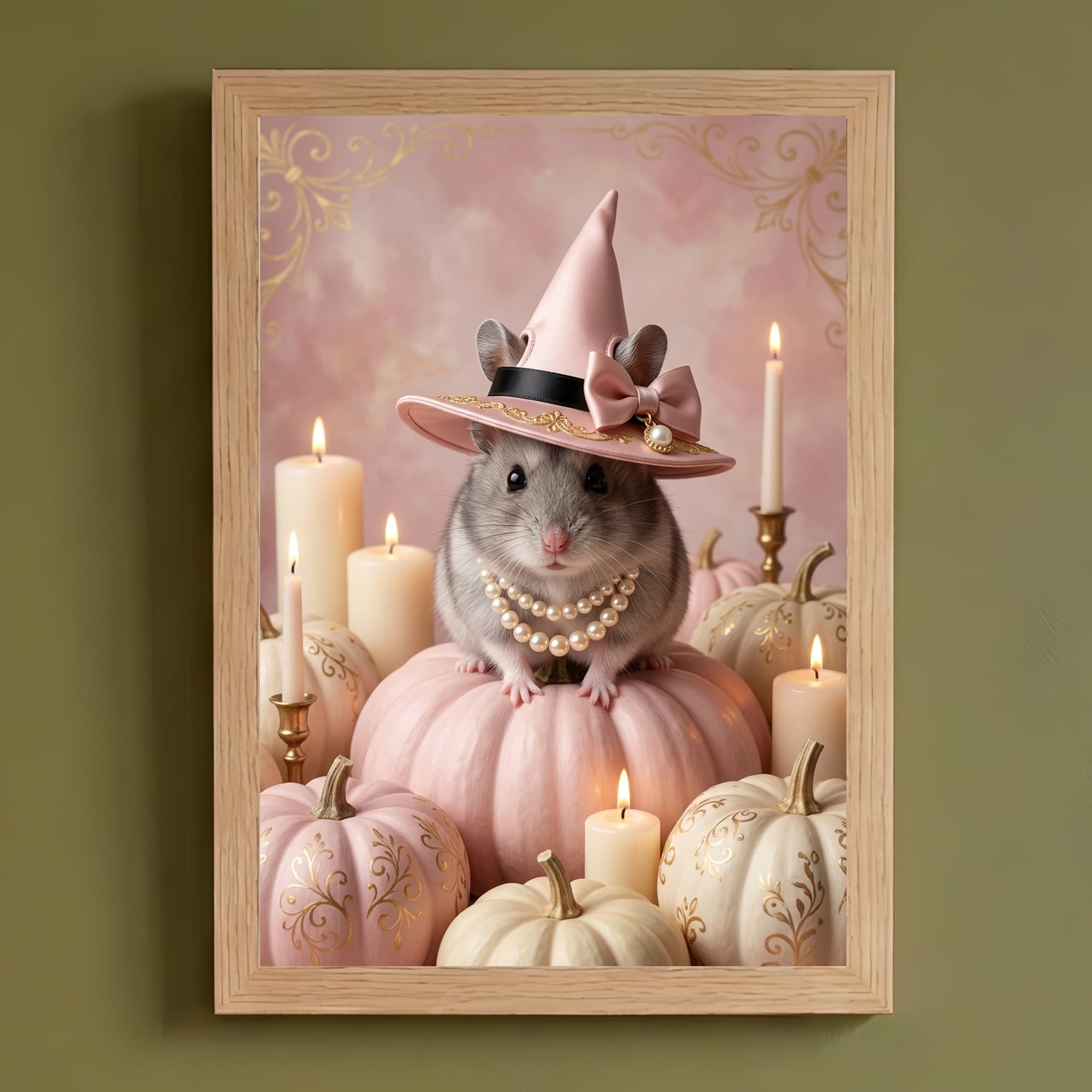 Sapphire hamster Pumpkin & Candlelight Oil-Painting Halloween Framed Art Print (A4)