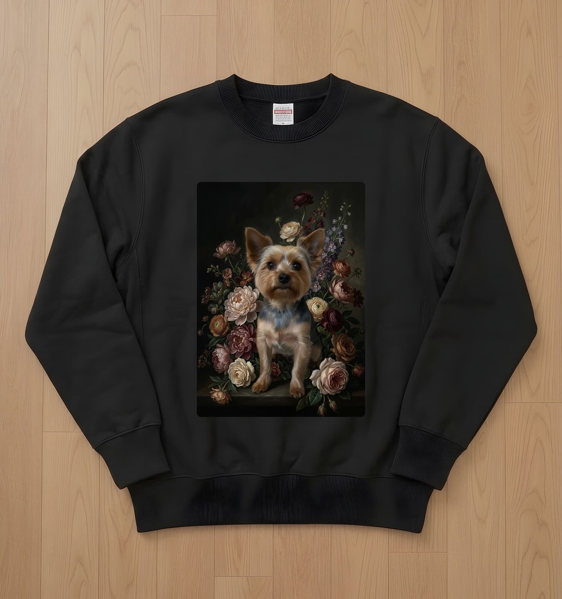 Yorkshire terrier Floral Oil-Painting Floral Sweatshirt (Black)