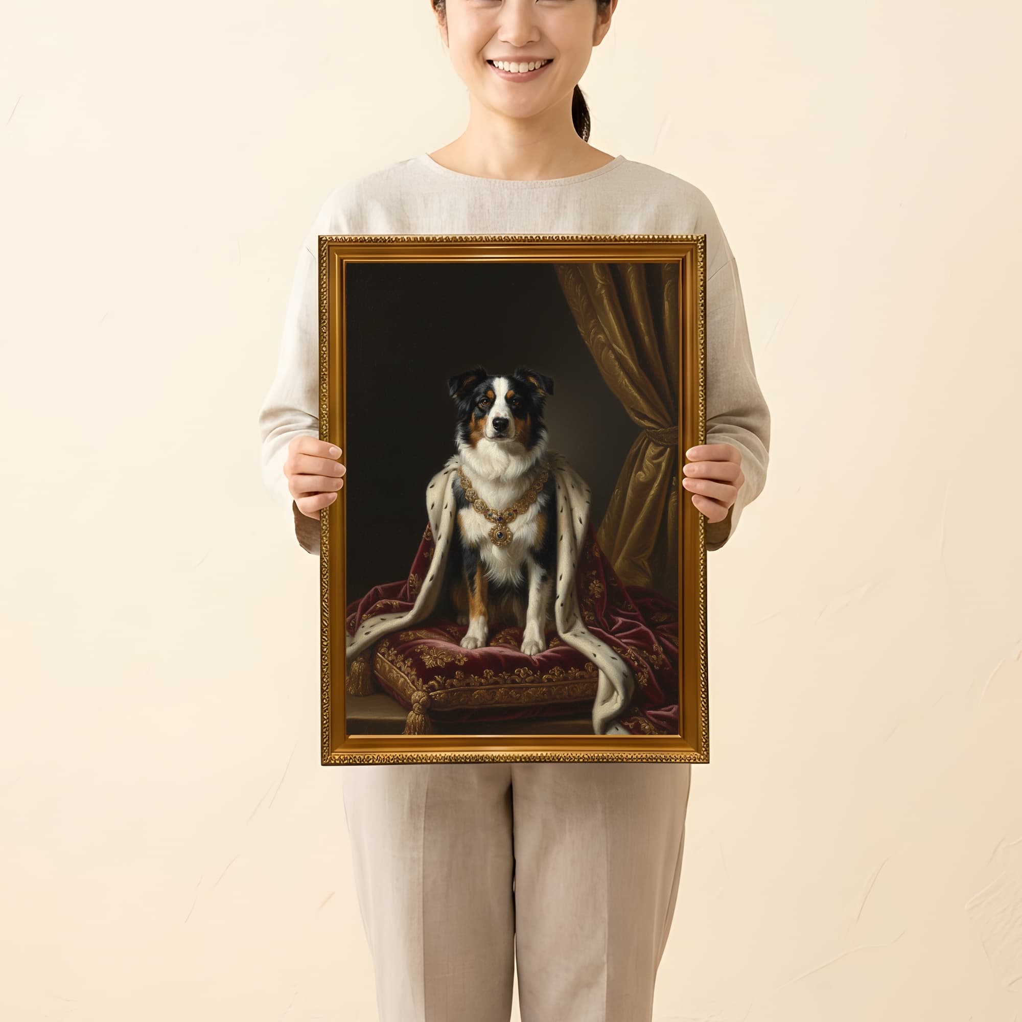 ボーダーコリーのルネサンス肖像画額装プリント(A3サイズ) 2