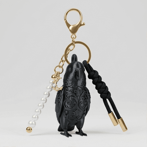 White-bellied Caique Renaissance Portrait Keychain (Silky Black)
