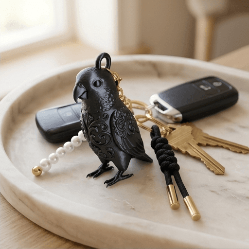 White-bellied Caique Renaissance Portrait Keychain (Silky Black) 2
