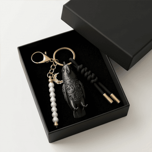 White-bellied Caique Renaissance Portrait Keychain (Silky Black) 4