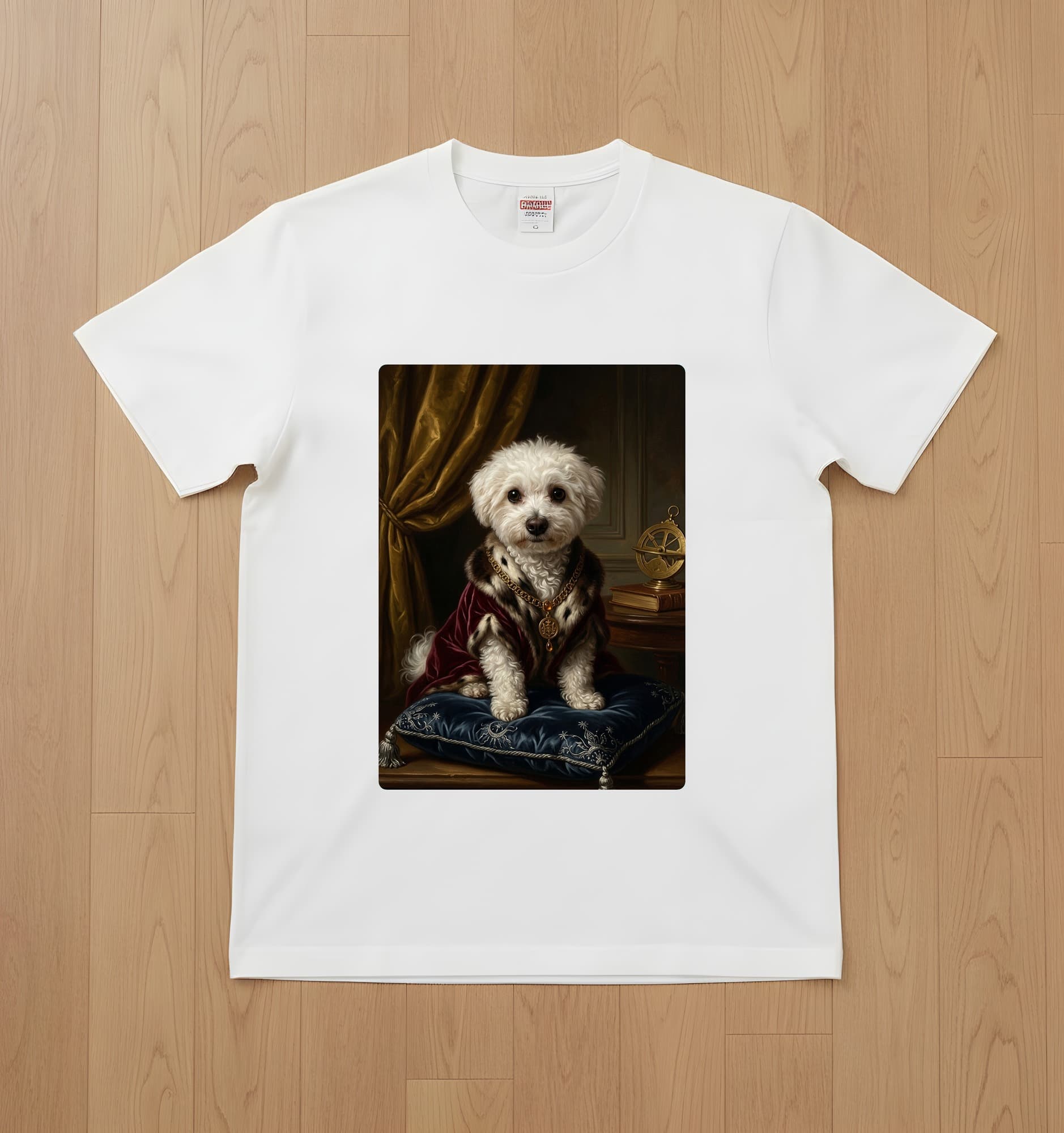 ビションフリーゼのルネサンス肖像画Tシャツ(ホワイト・カラープリント・額縁なし)