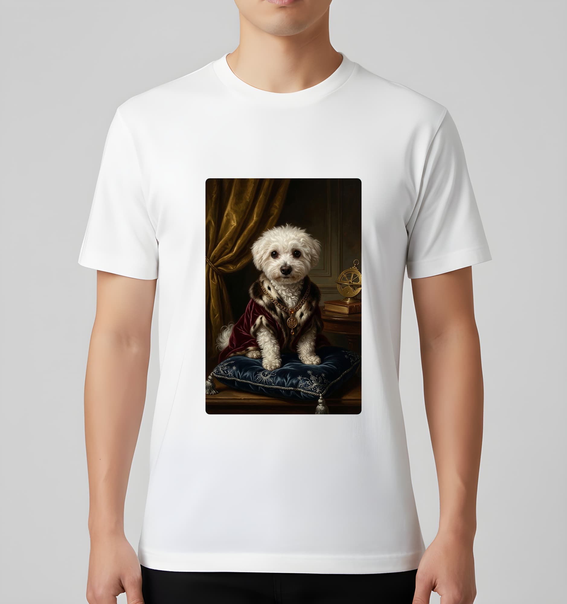 ビションフリーゼのルネサンス肖像画Tシャツ(ホワイト・カラープリント・額縁なし) 3