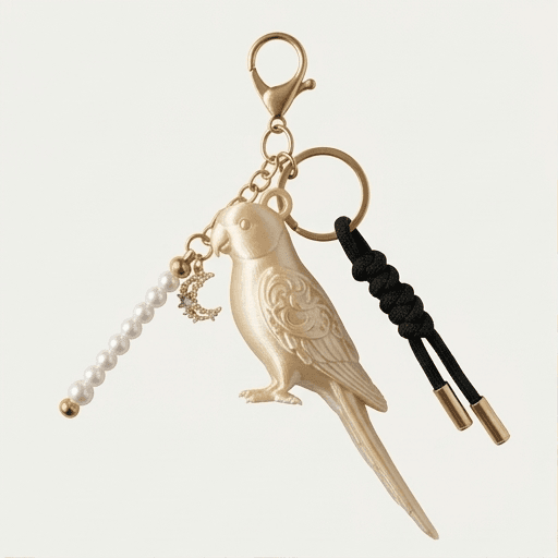 インドオオハナインコのルネサンス肖像画キーホルダー(シルクゴールド)