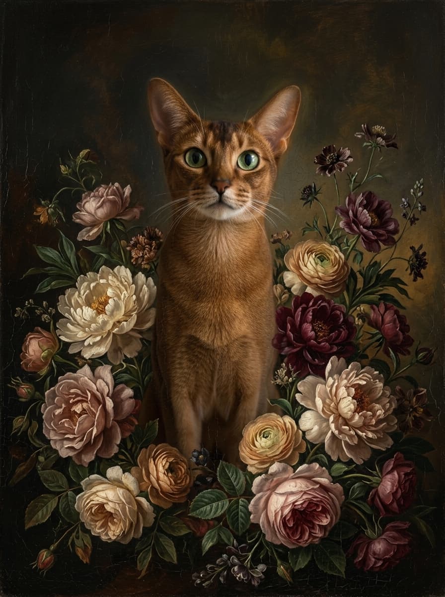 Abyssinian Floral Oil-Painting Floral Framed Art Print (A4 Gold) 4