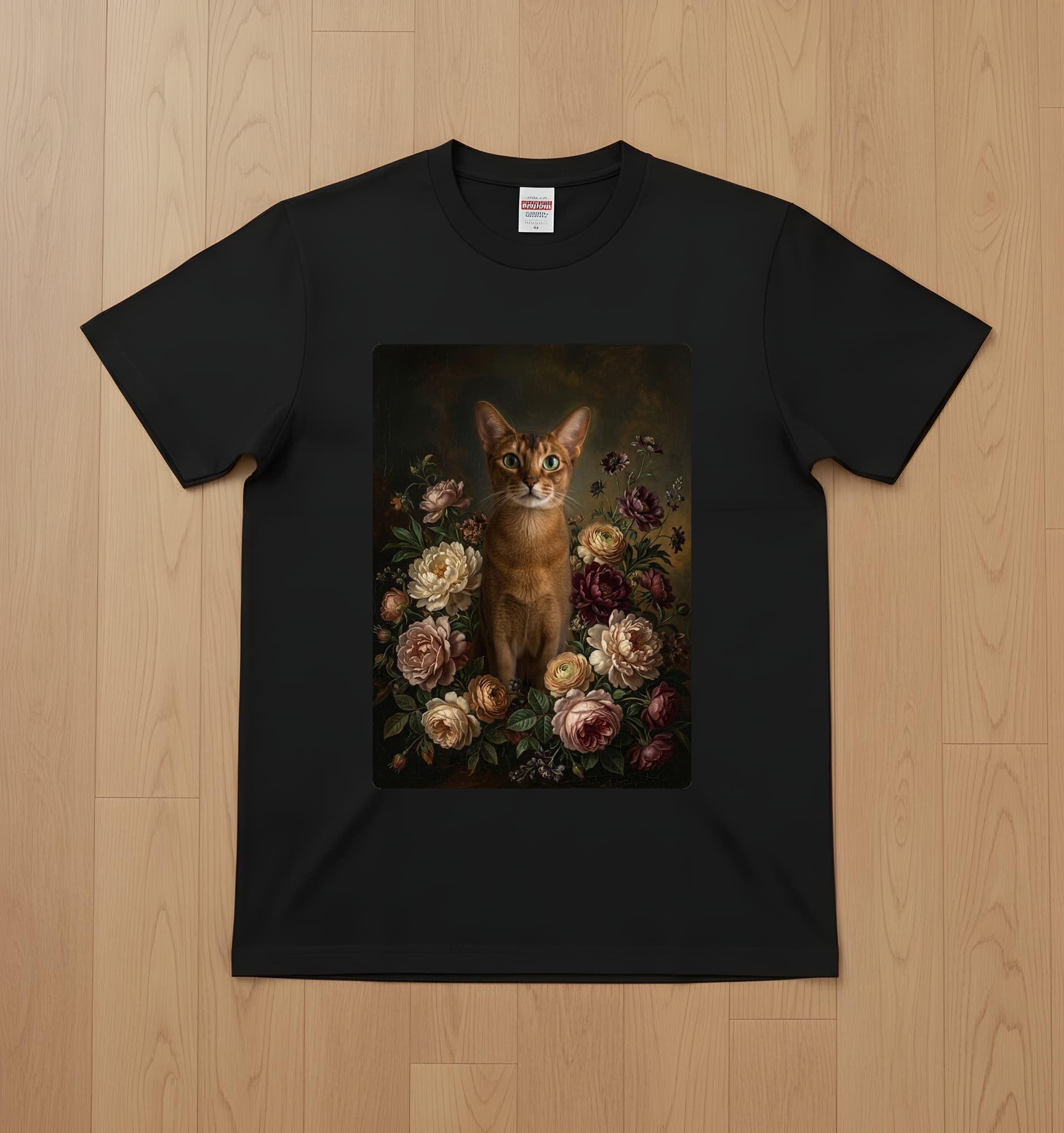 Abyssinian Floral Oil-Painting Floral T-Shirt (Black)