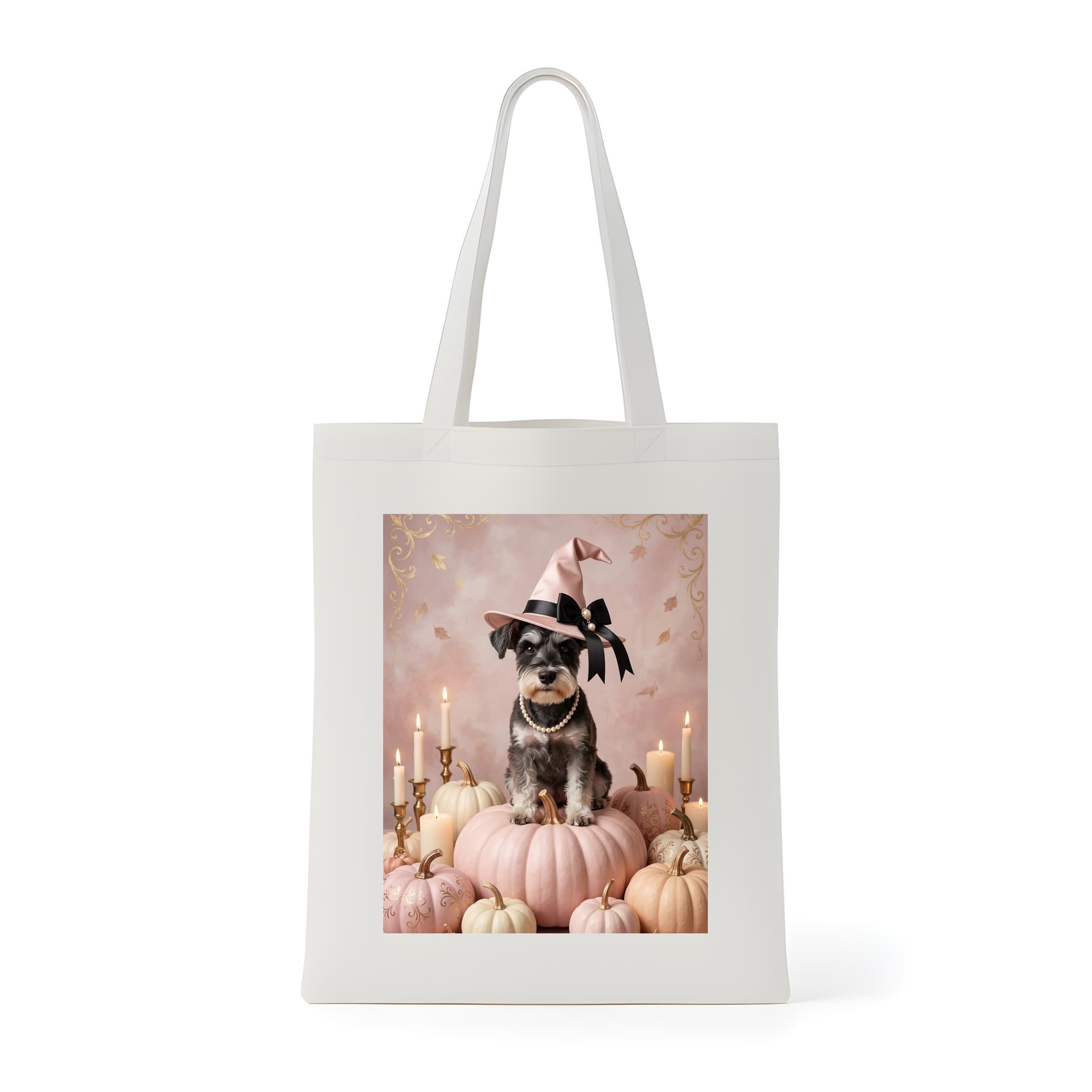 miniature schnauzer Pumpkin & Candlelight Oil-Painting Halloween Tote Bag