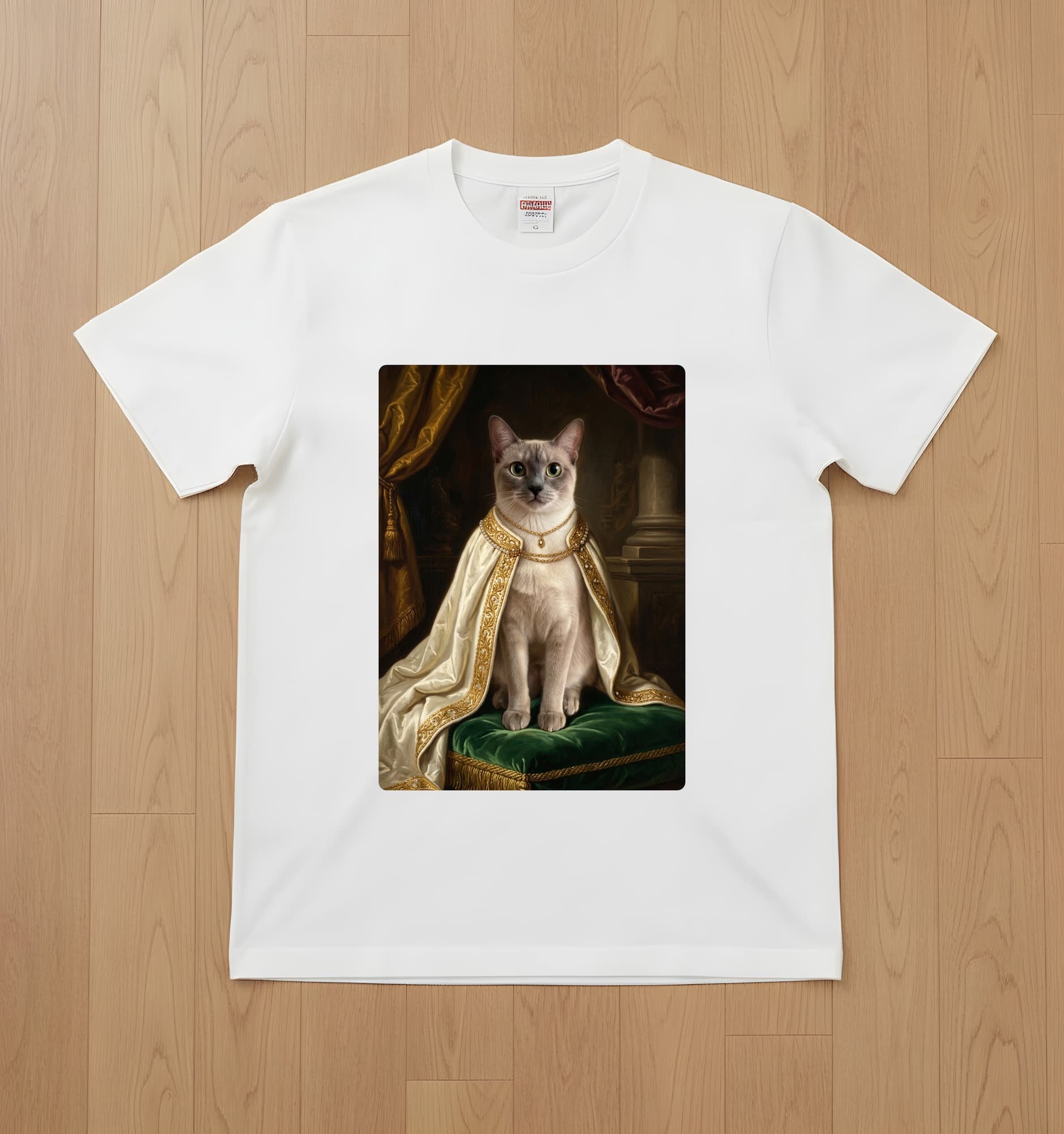 バーミーズのルネサンス肖像画Tシャツ(ホワイト・カラープリント・額縁なし)