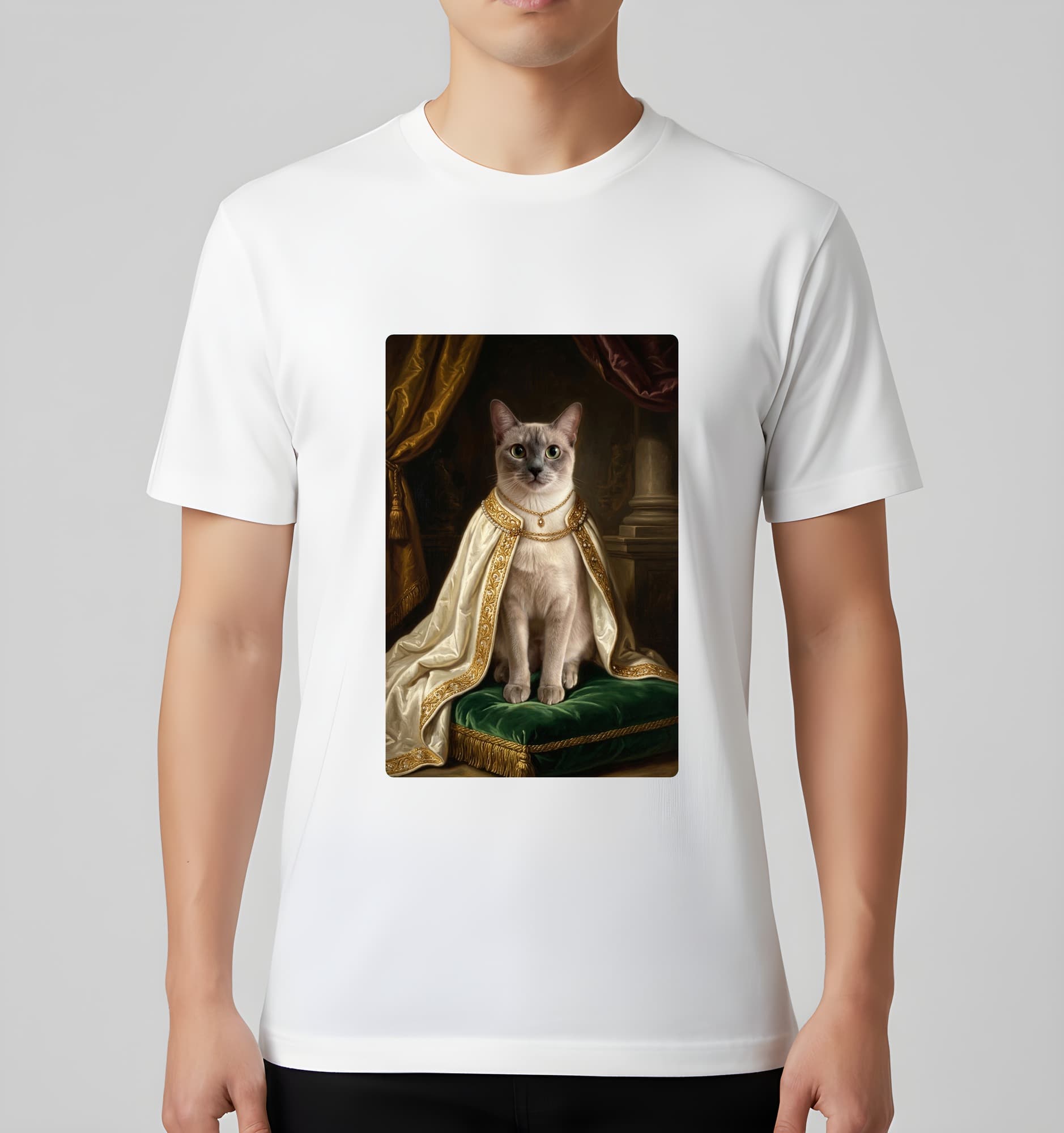 バーミーズのルネサンス肖像画Tシャツ(ホワイト・カラープリント・額縁なし) 3