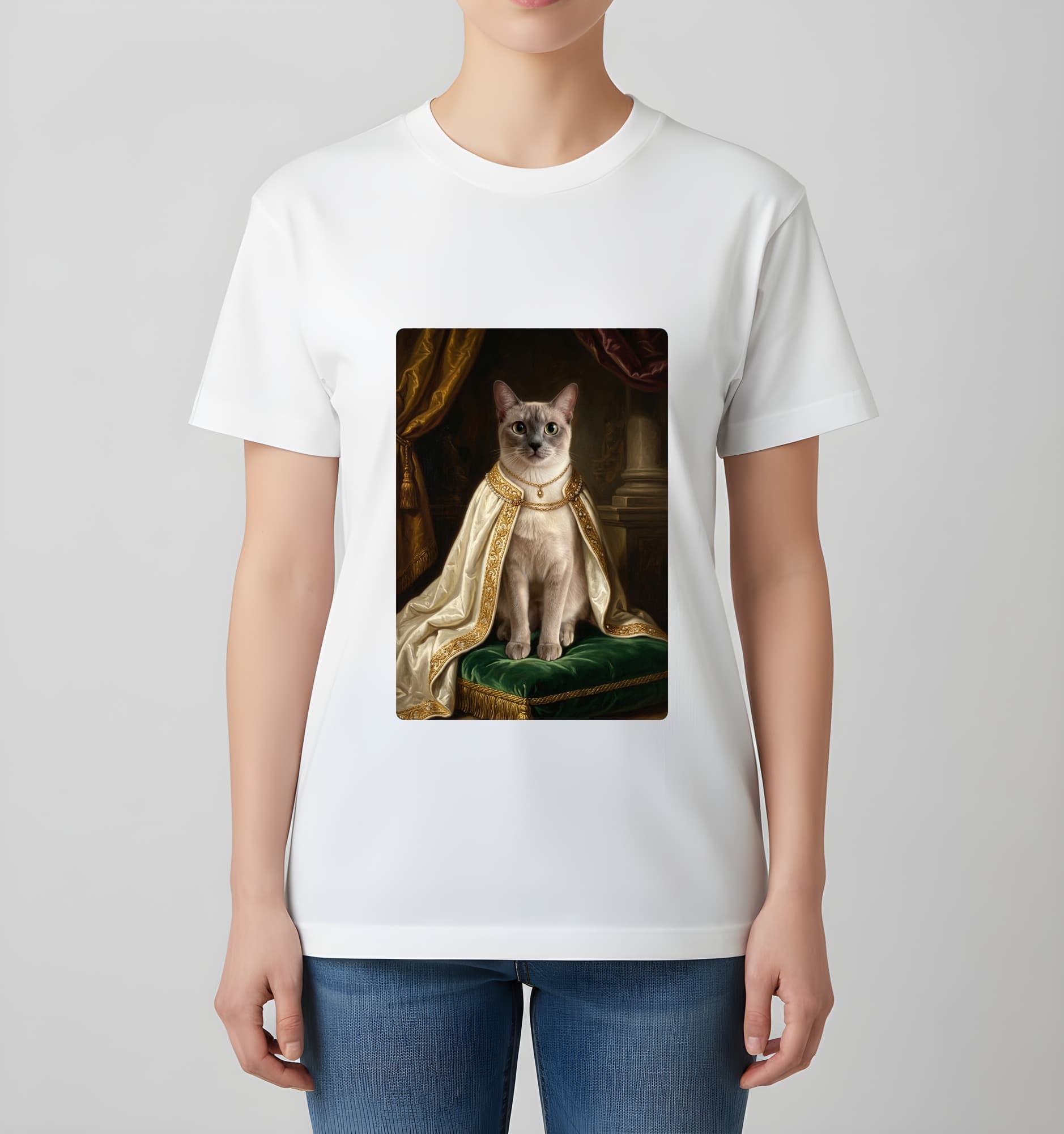 バーミーズのルネサンス肖像画Tシャツ(ホワイト・カラープリント・額縁なし) 4
