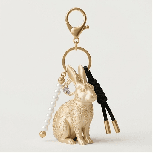 mixed breed rabbit Renaissance Portrait Keychain (Silky Gold)