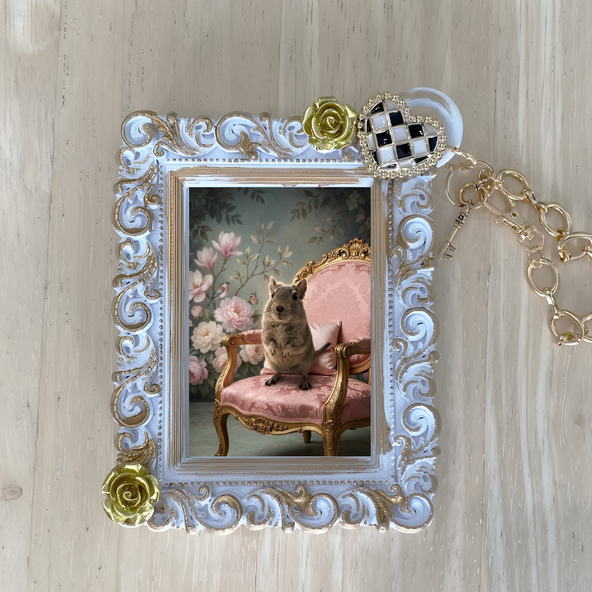 Degu Shabby Pink Oil-Painting Rococo Bag Charm (White)