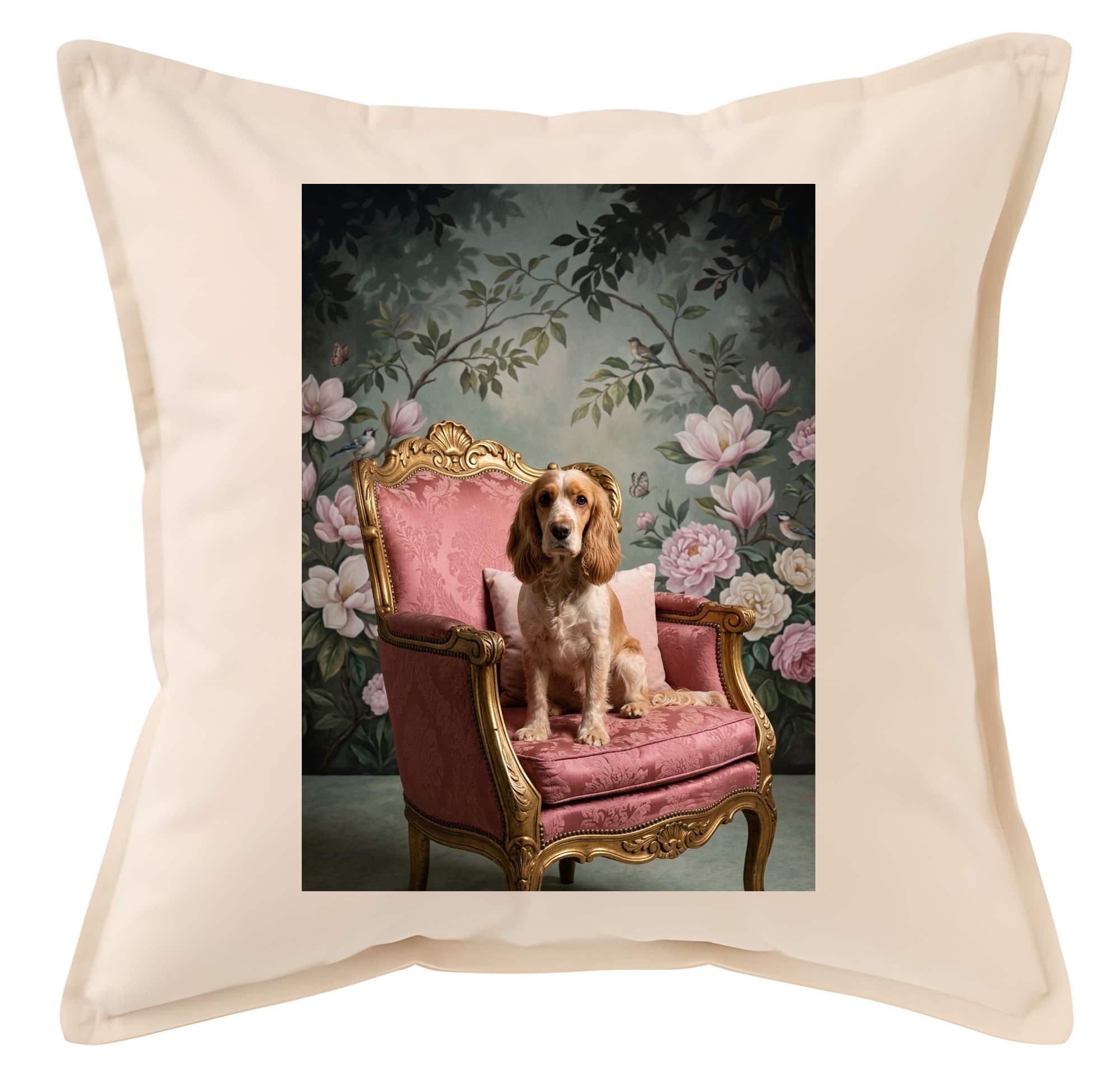 cocker spaniel Shabby Pink Oil-Painting Rococo Cushion