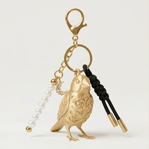 Java sparrow Renaissance Portrait Keychain (Silky Gold)