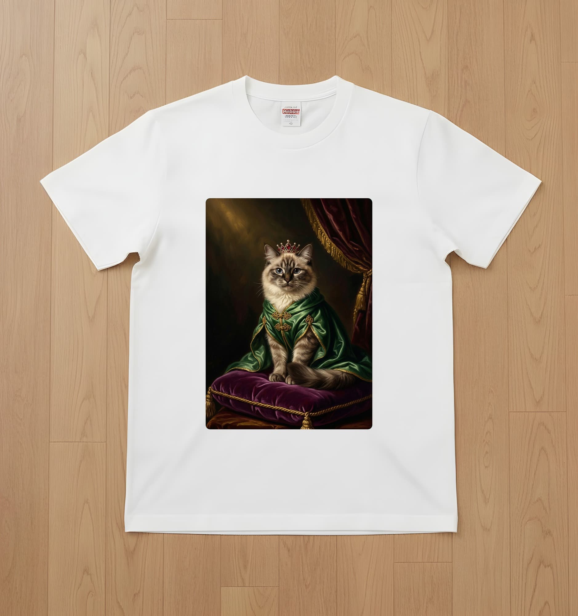 ヒマラヤンのルネサンス肖像画Tシャツ(ホワイト・カラープリント・額縁なし)