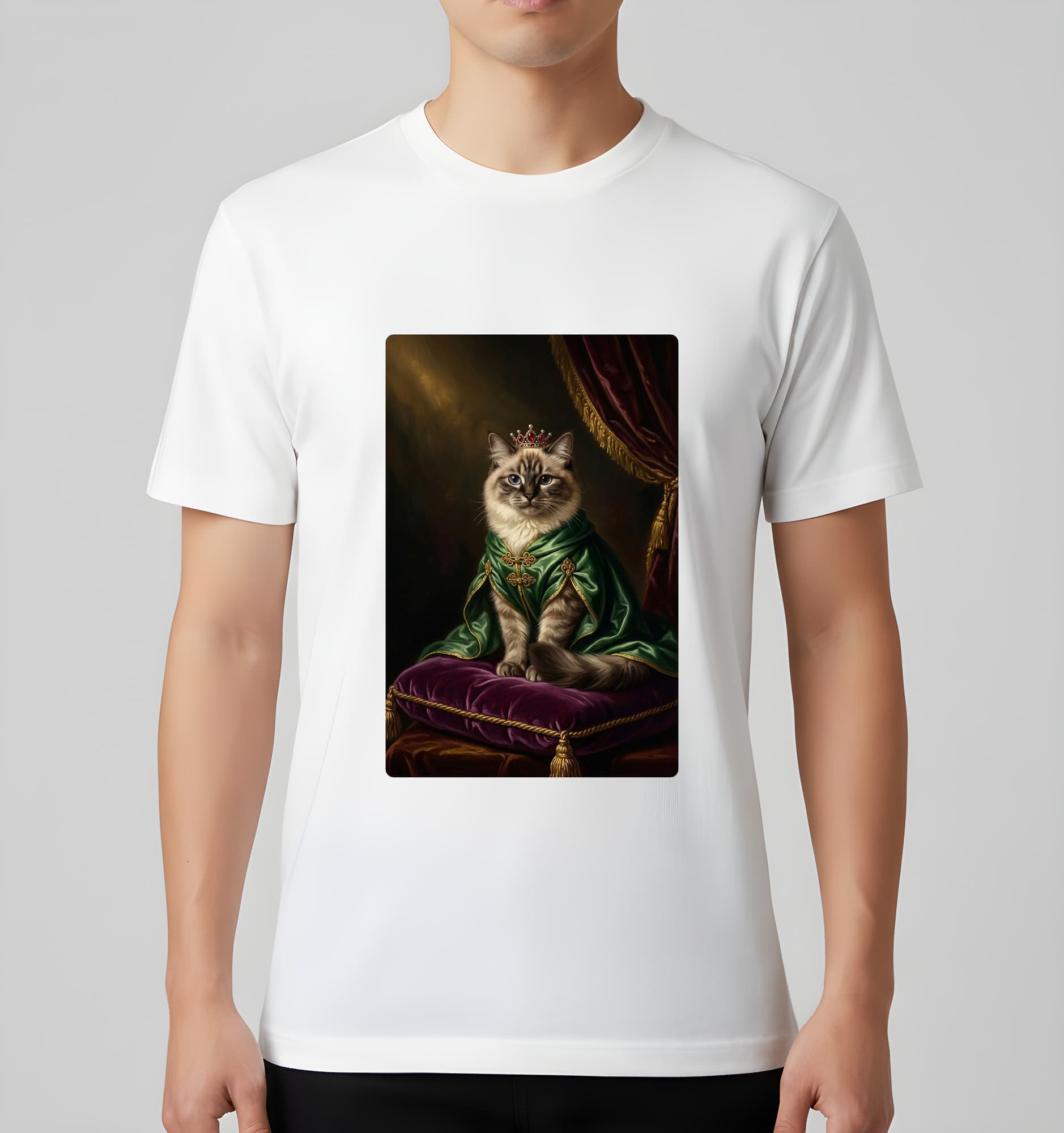 ヒマラヤンのルネサンス肖像画Tシャツ(ホワイト・カラープリント・額縁なし) 3