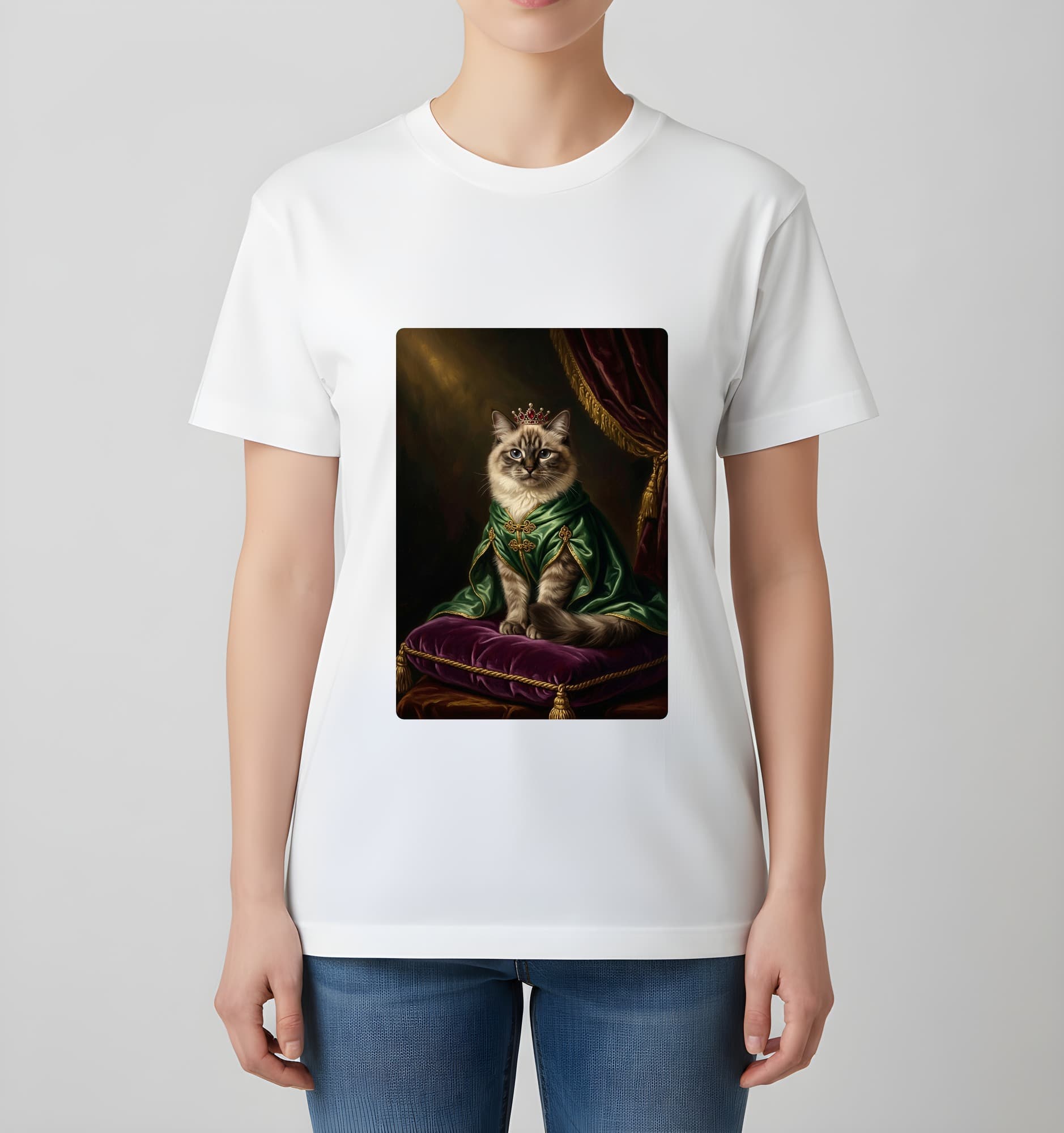 ヒマラヤンのルネサンス肖像画Tシャツ(ホワイト・カラープリント・額縁なし) 4
