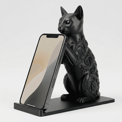 ロシアンブルーのルネサンス肖像画スマホスタンド(シルクブラック)