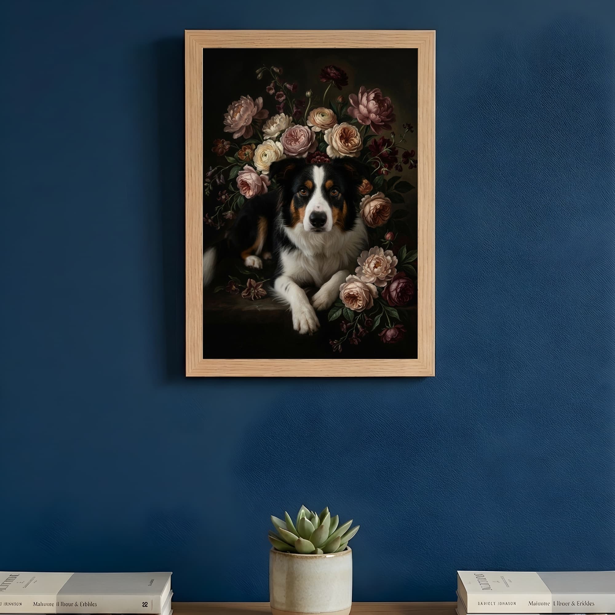 border collie Floral Oil-Painting Floral Framed Art Print (A4) 3