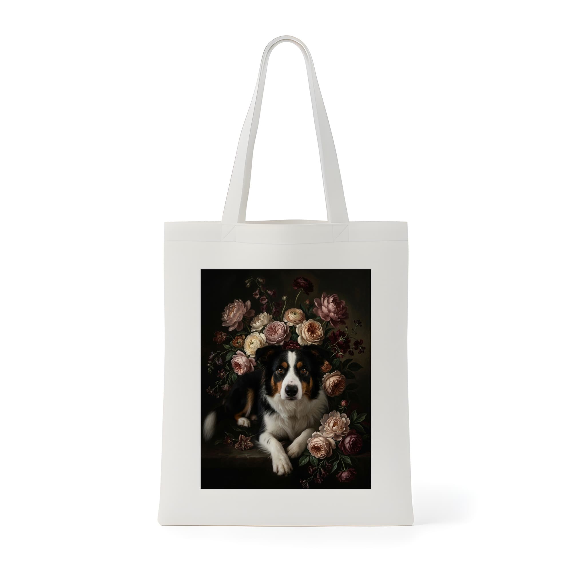 border collie Floral Oil-Painting Floral Tote Bag