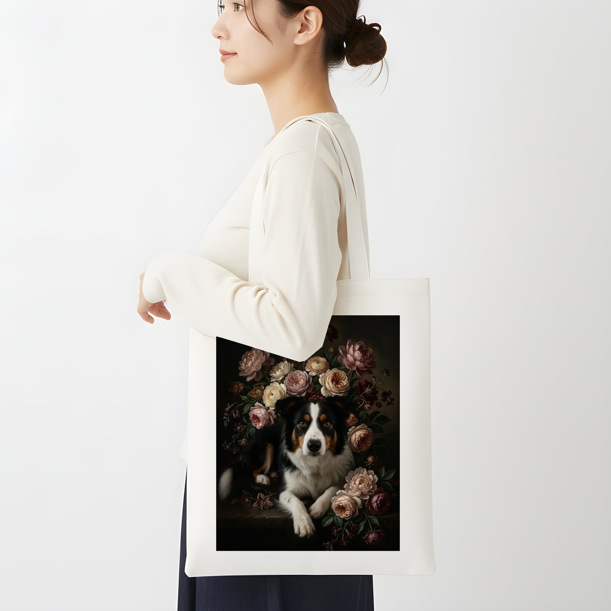 border collie Floral Oil-Painting Floral Tote Bag 2