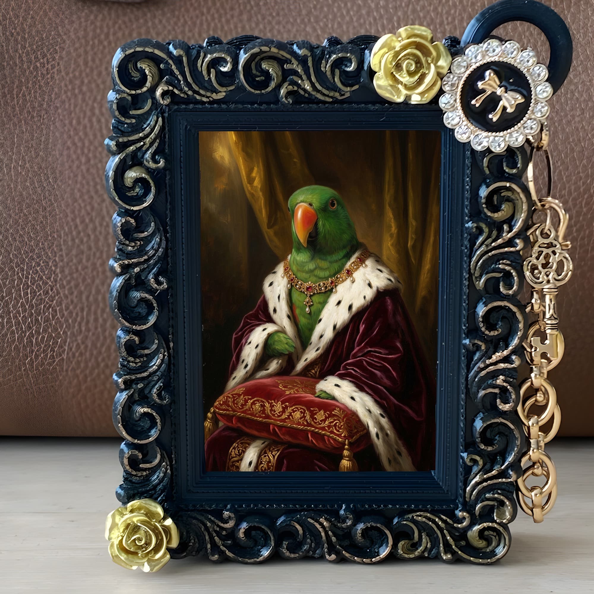 オオハナインコのルネサンス肖像画バッグチャーム(ブラック) 2