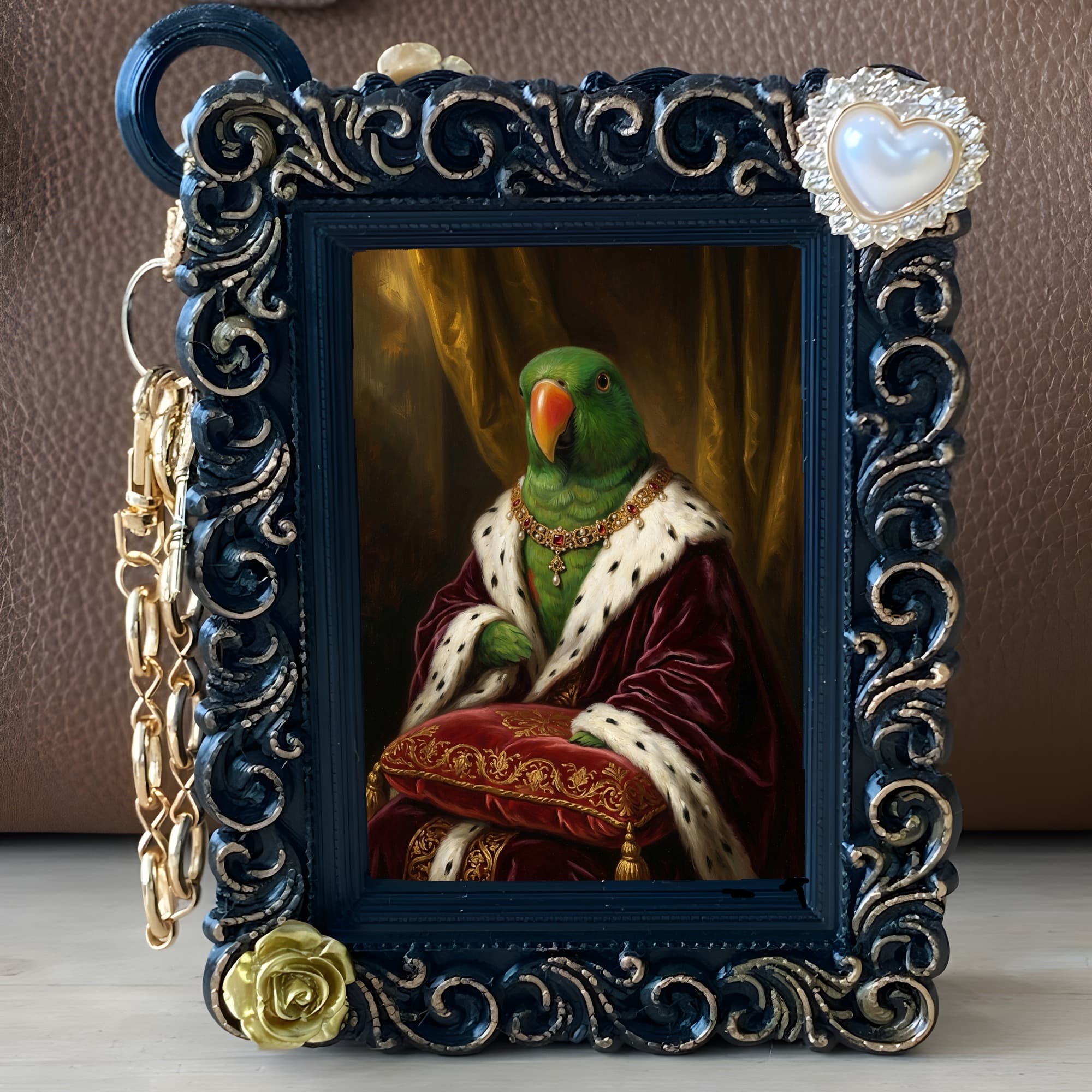 オオハナインコのルネサンス肖像画バッグチャーム(ブラック) 5