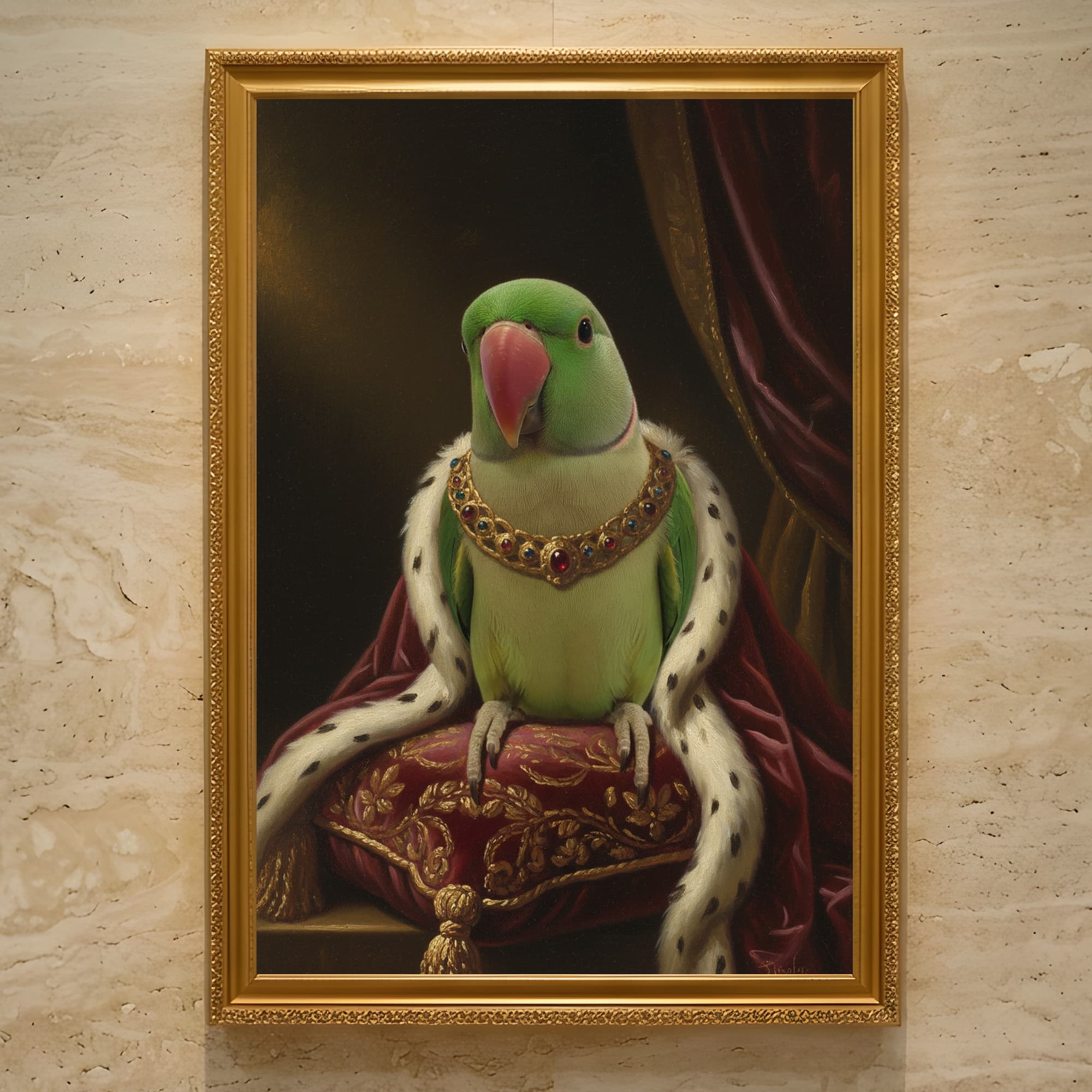 アレクサンドリンインコのルネサンス肖像画額装プリント(A3サイズ)