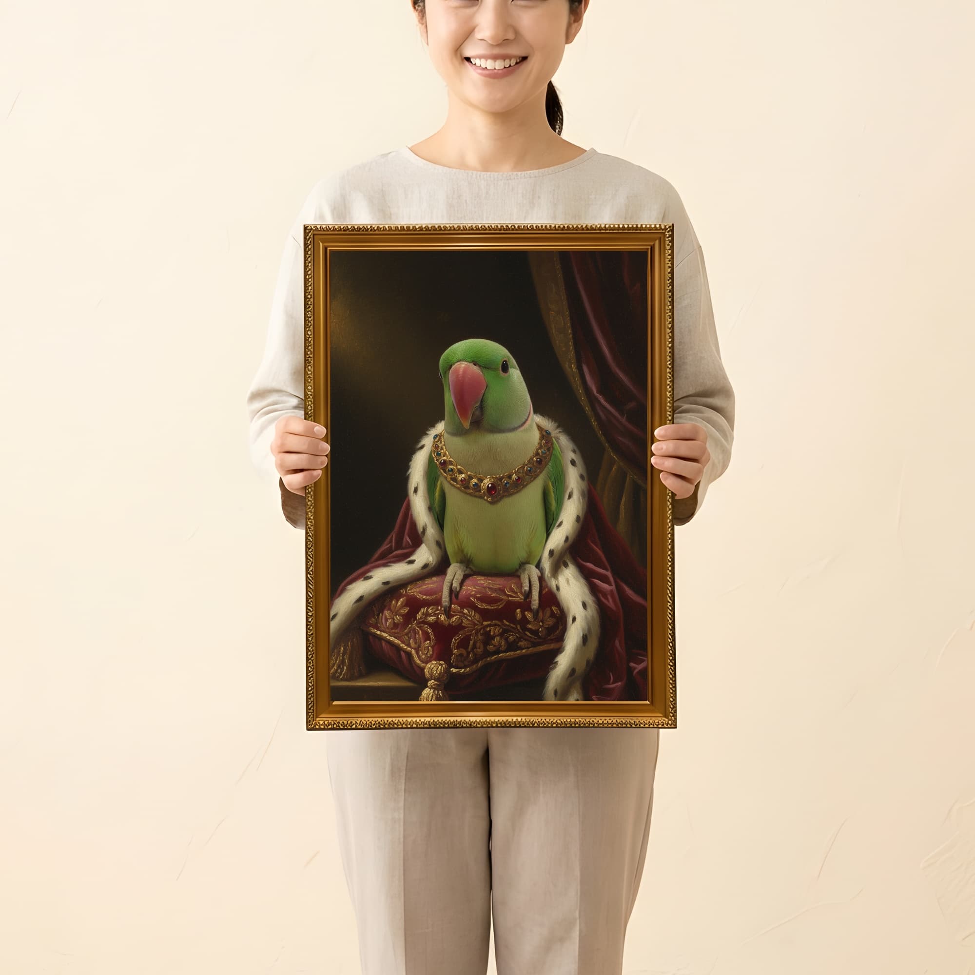 アレクサンドリンインコのルネサンス肖像画額装プリント(A3サイズ) 2
