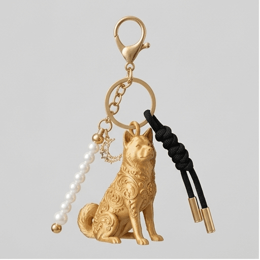 Akita Inu Renaissance Portrait Keychain (Silky Gold)