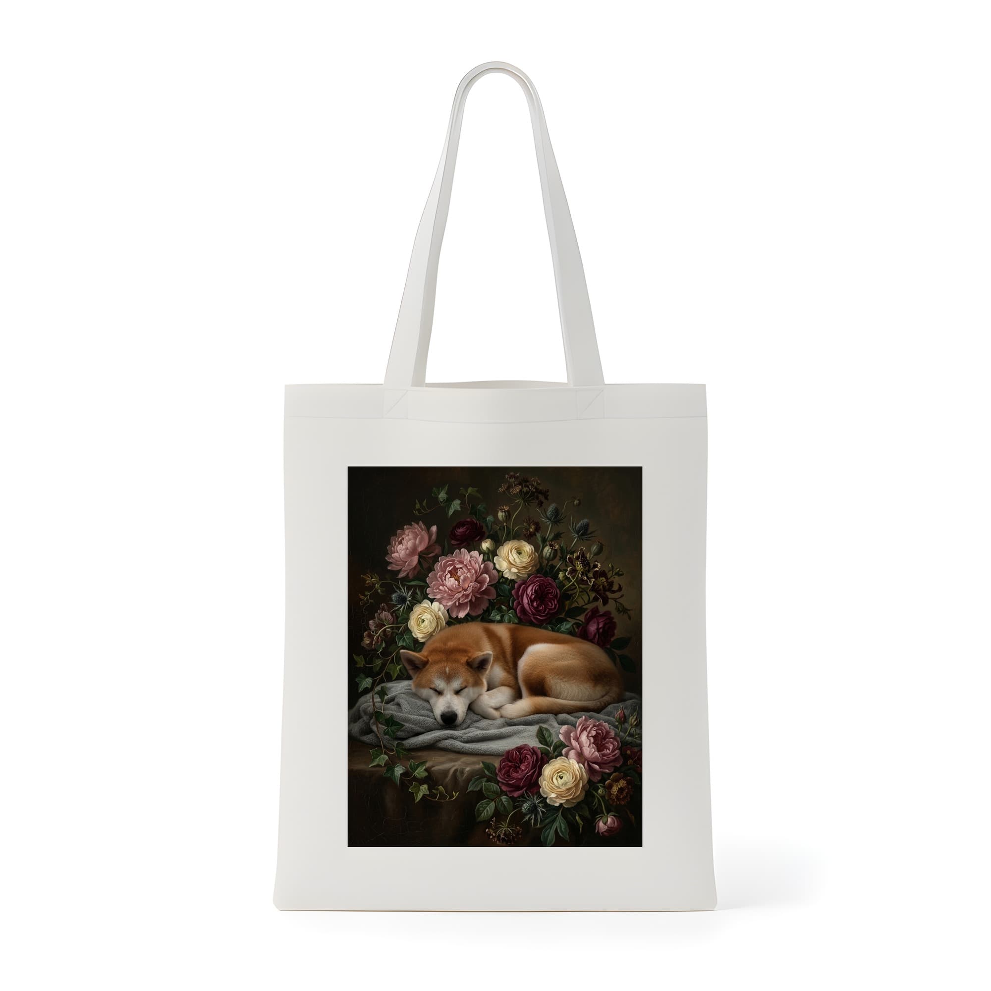 Shiba Inu Floral Oil-Painting Floral Tote Bag