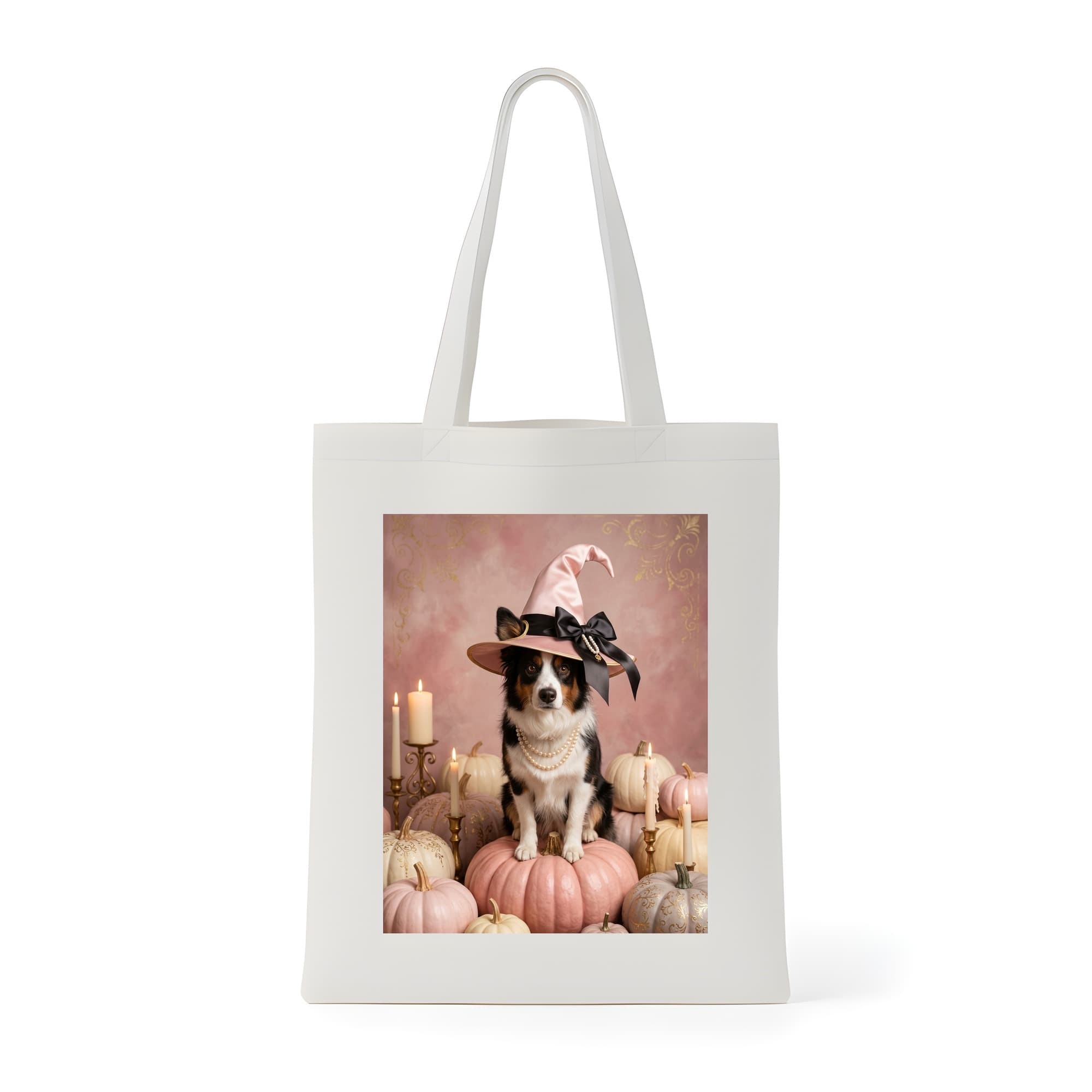 border collie Pumpkin & Candlelight Oil-Painting Halloween Tote Bag