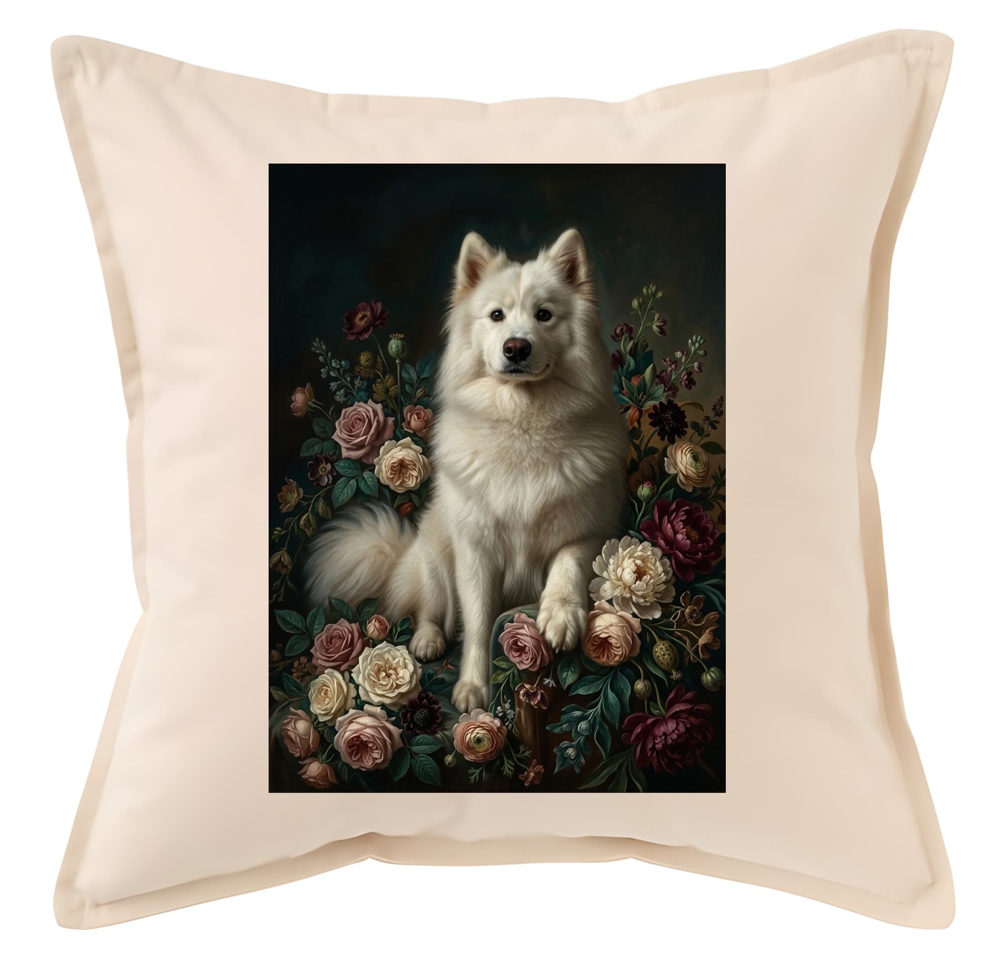 Samoyed Floral Oil-Painting Floral Cushion